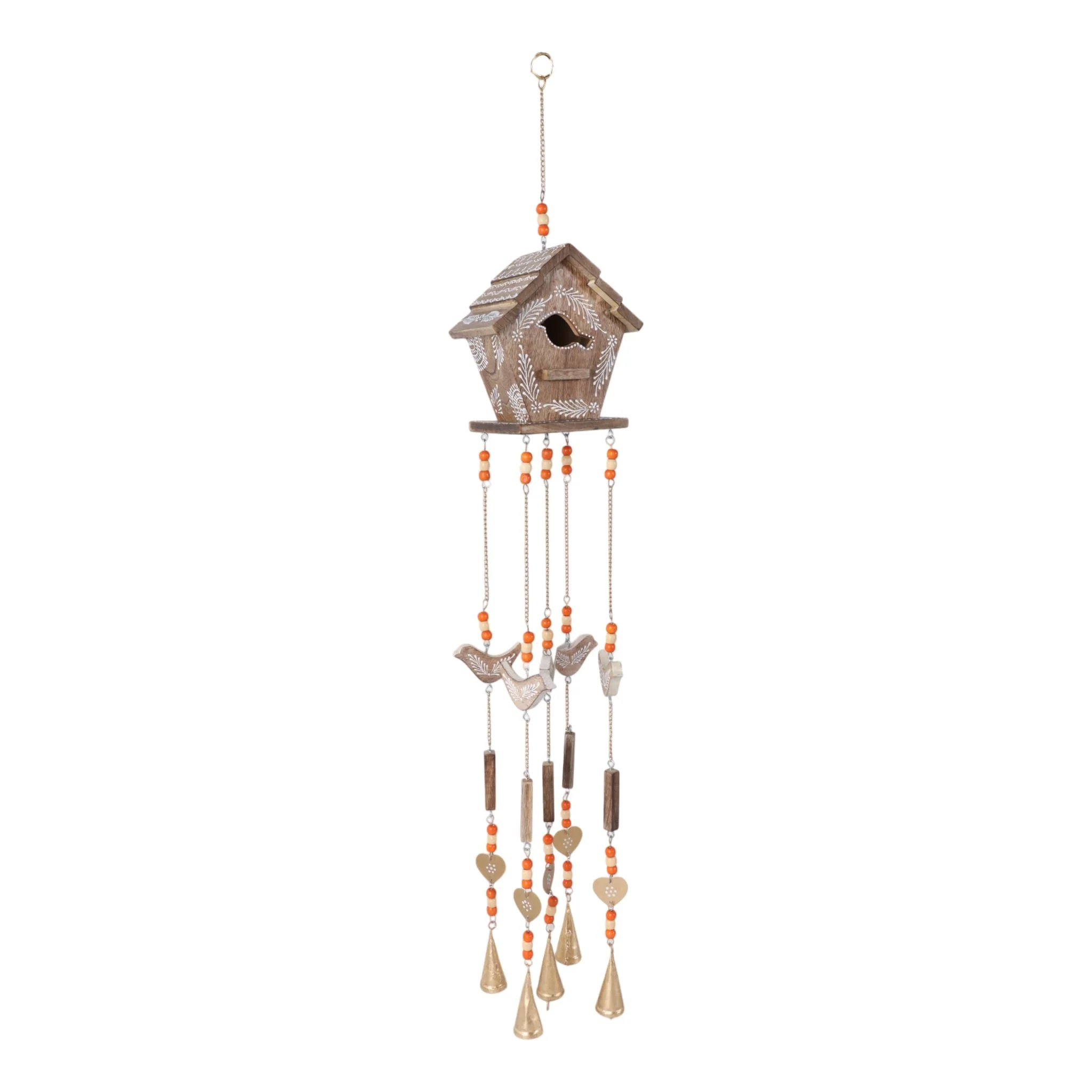38x7" Hand Painted Birdhouse Chime, Brown - Image 2