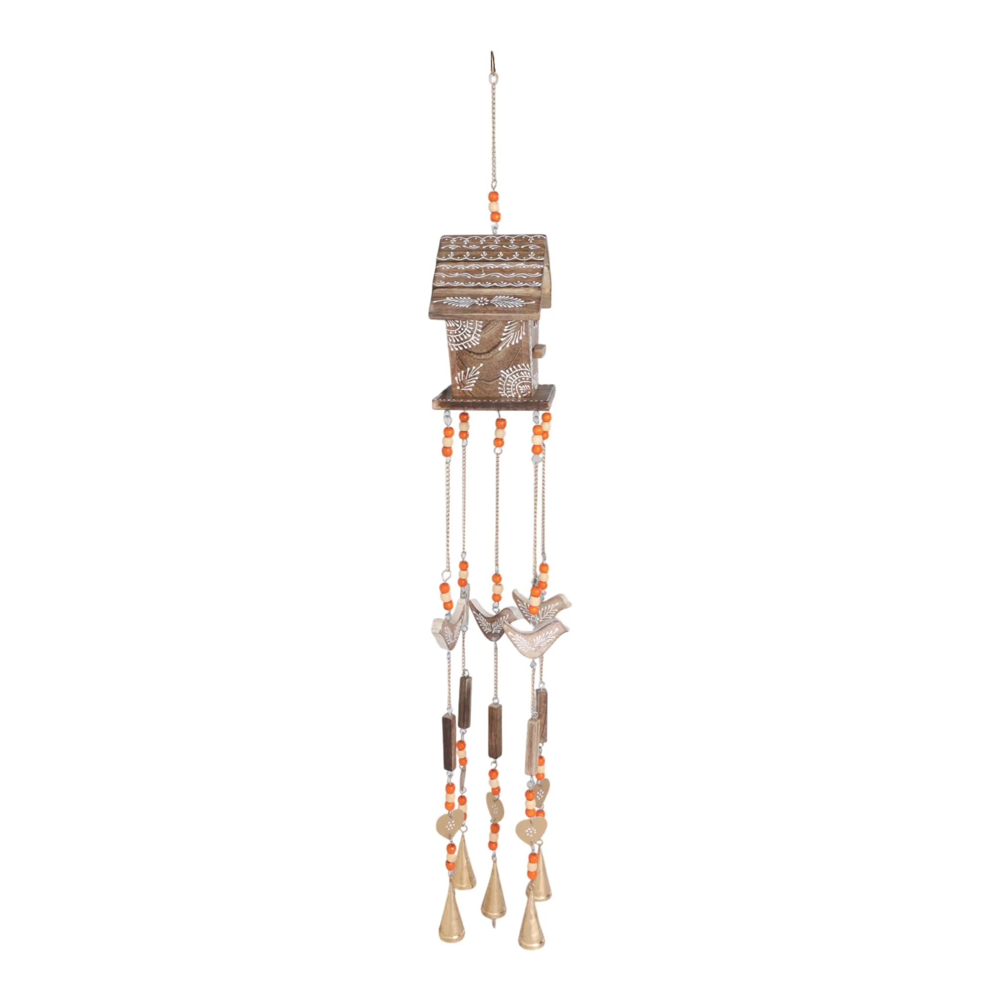 38x7" Hand Painted Birdhouse Chime, Brown - Image 3