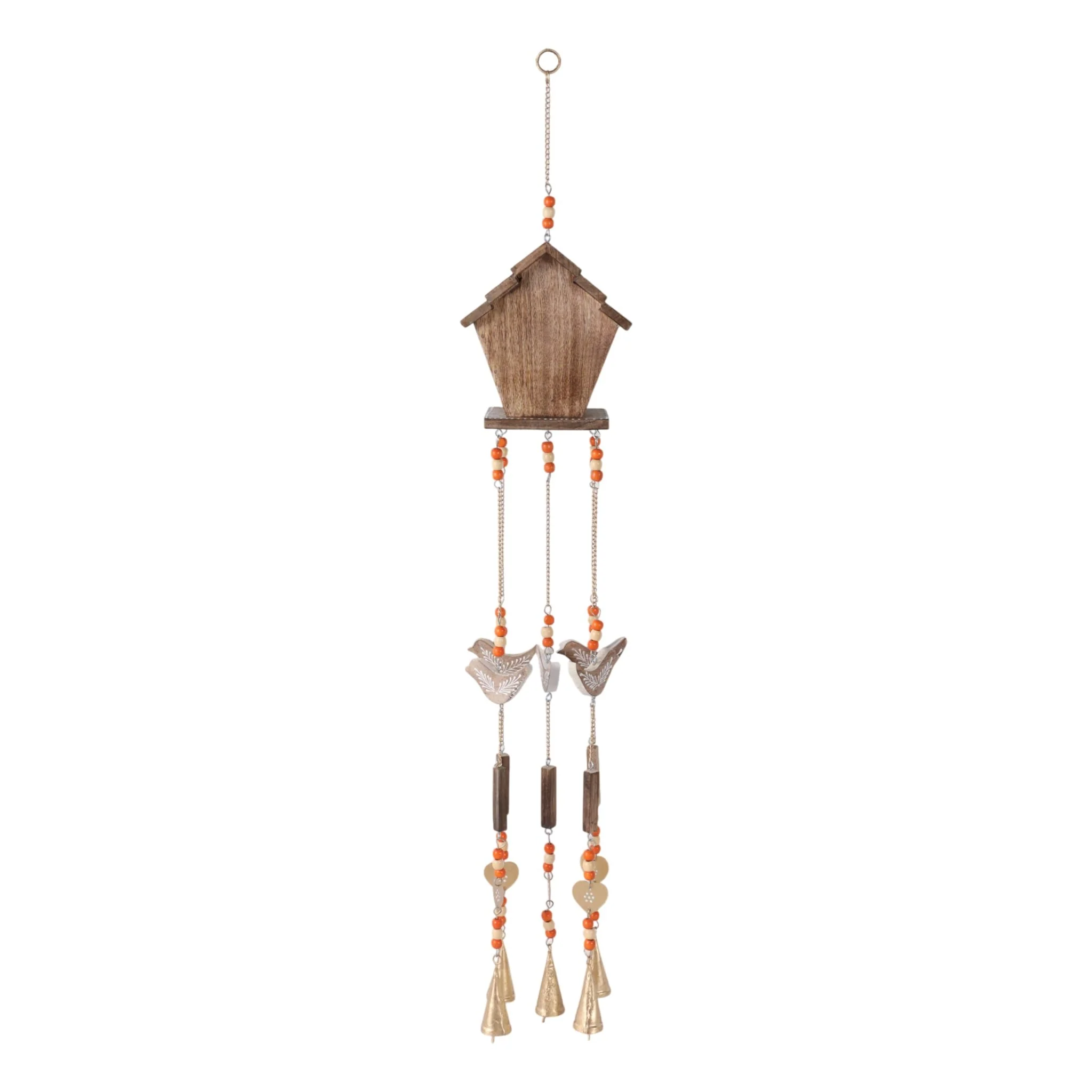 38x7" Hand Painted Birdhouse Chime, Brown - Image 4