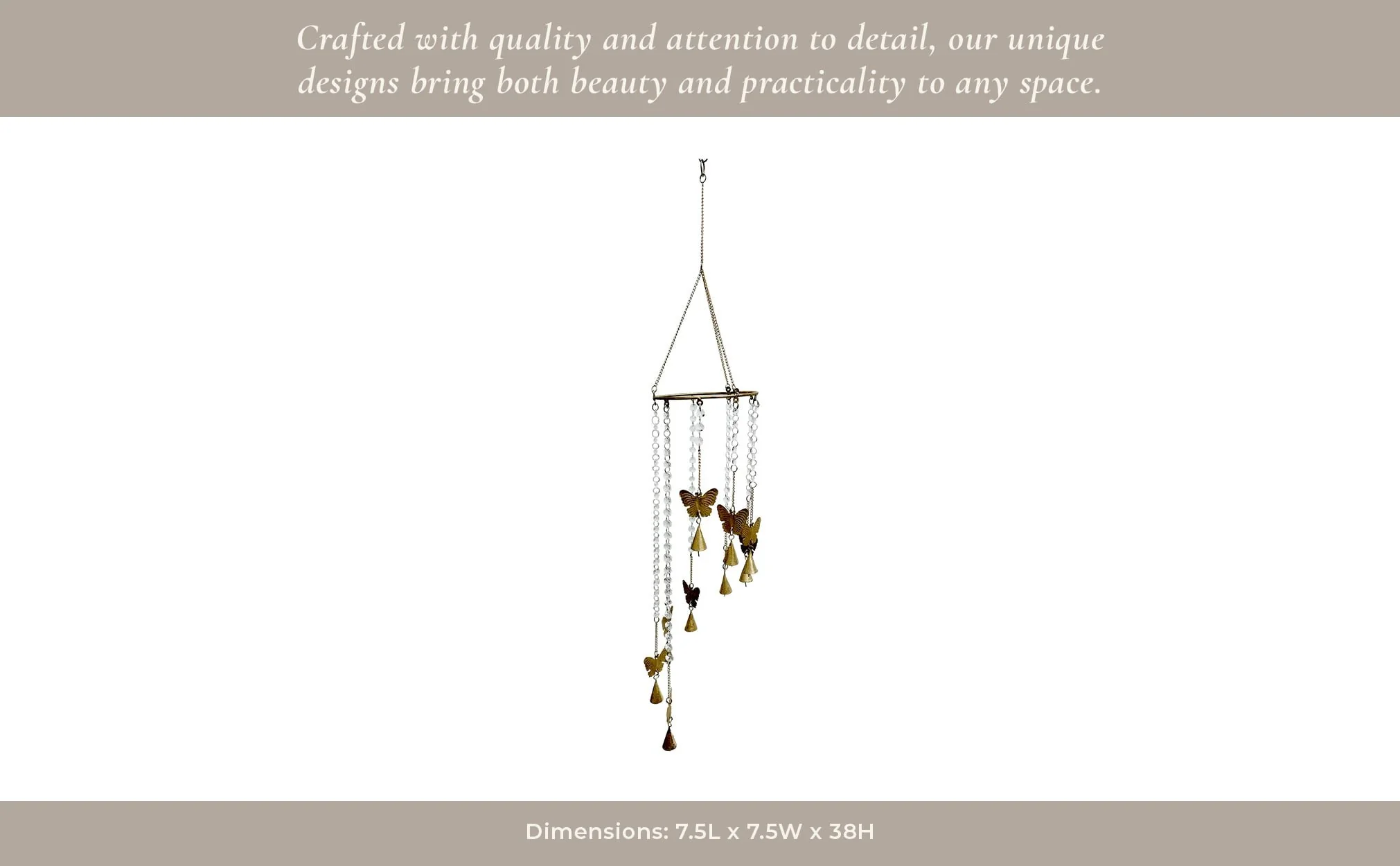38x8" Butterflies And Crystals Chime, Clear/gold - Image 12