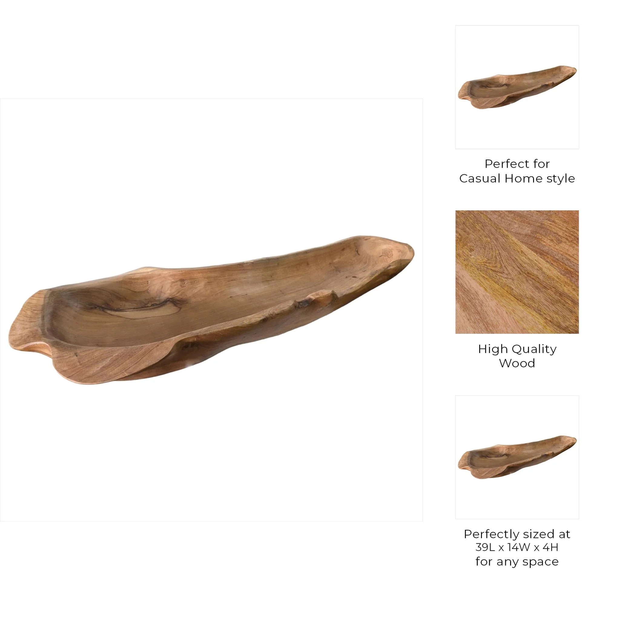 39" Teak Wood Long Bowl, Natural - Image 9