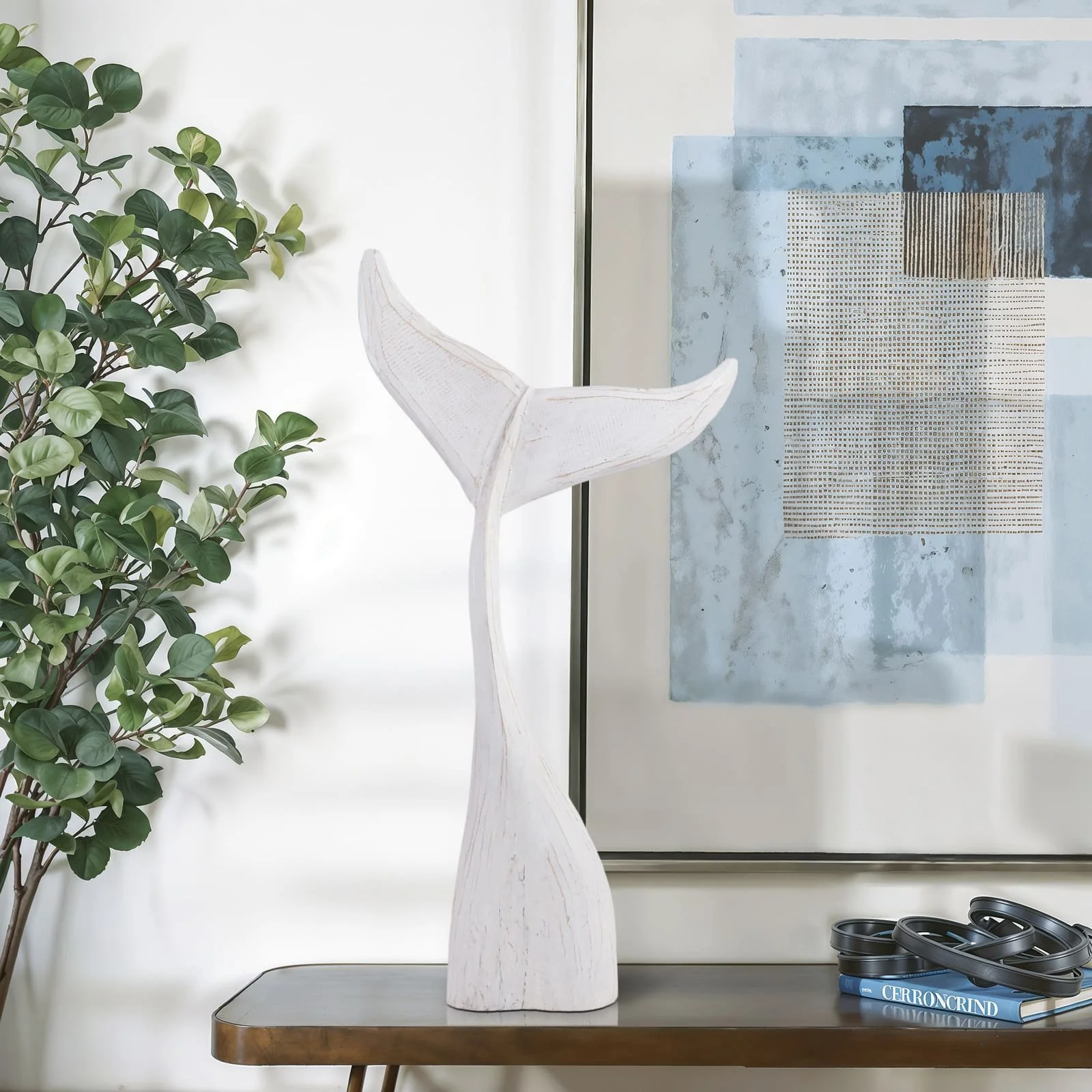 39" Wood Whale Tail Decor, Wht - Image 10