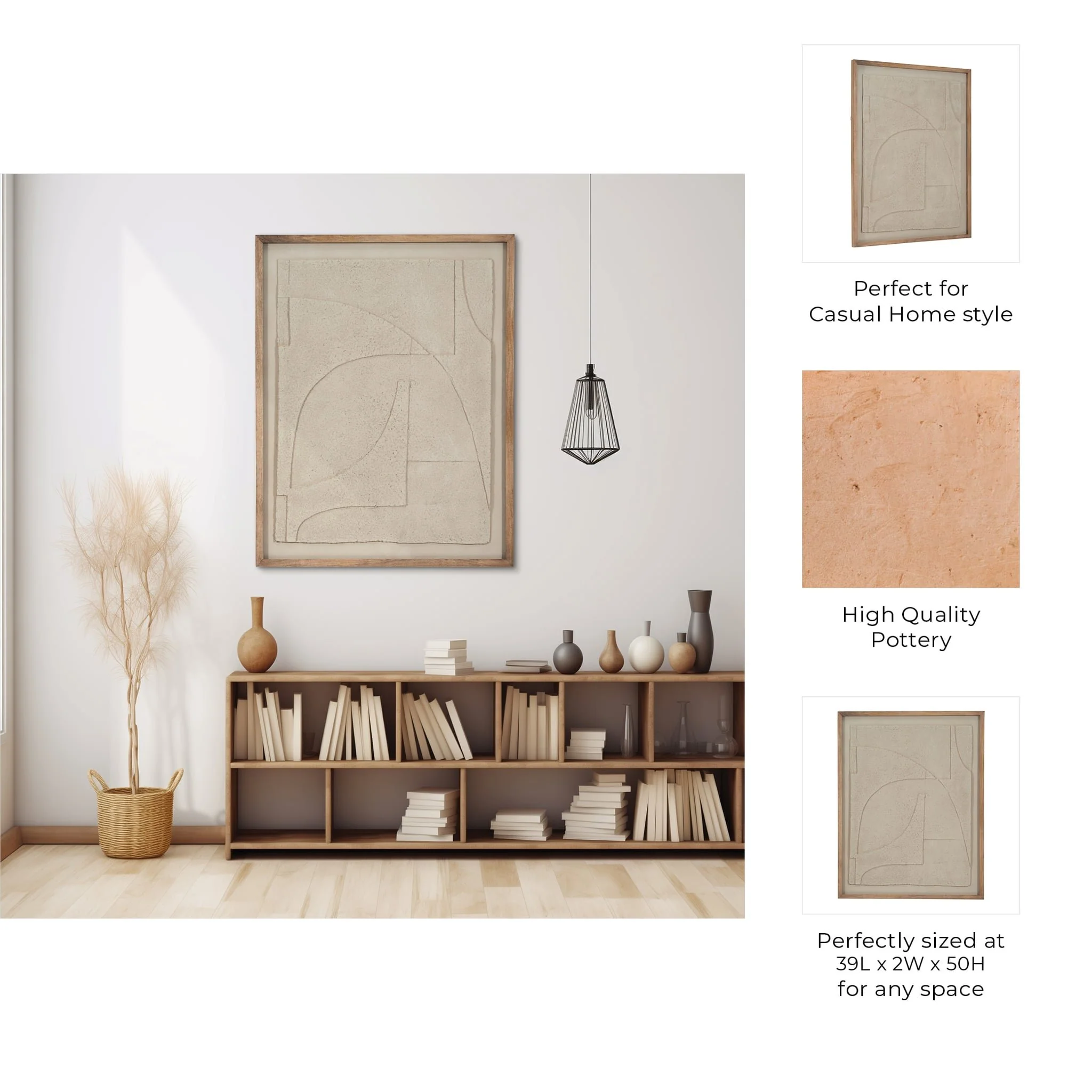 39x50 Paper Mache Wall Art Framed Glass, Off-white - Image 9