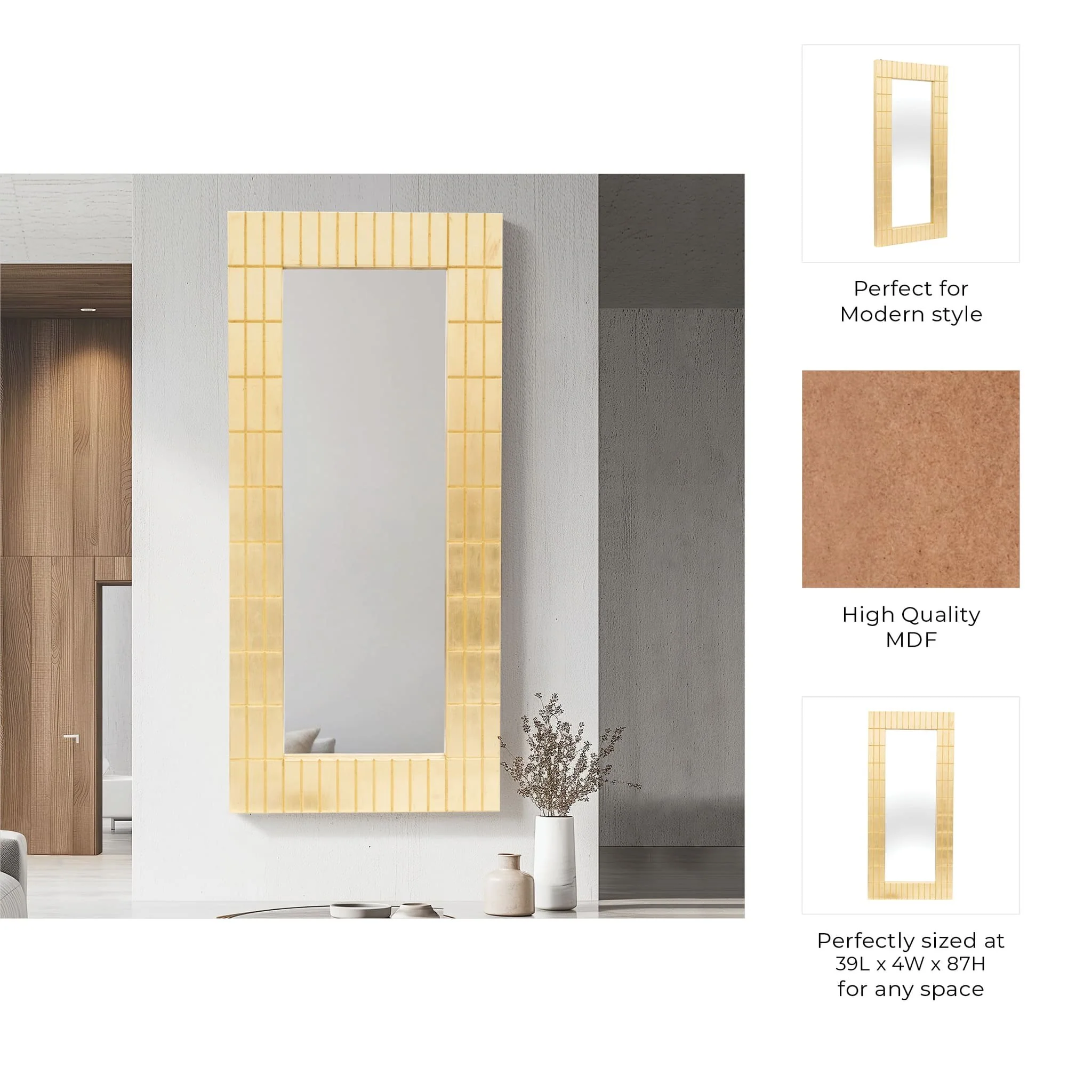 39x87, Gold Bars Rectangular Mirror - Image 9