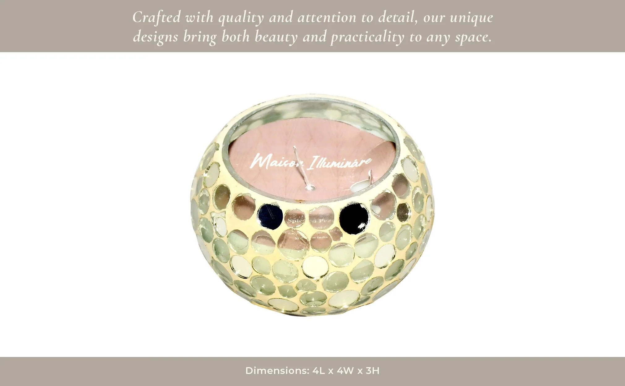4" 10 Oz Spiced Pear Mosaic Candle, Champagne - Image 5