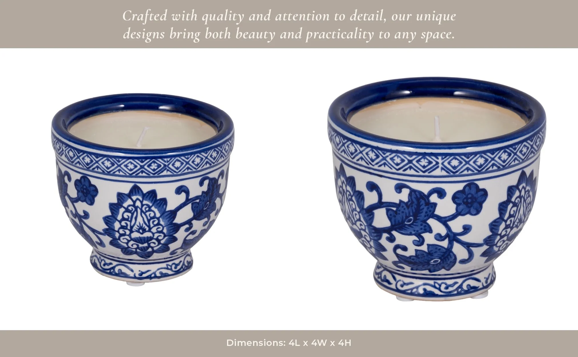 4", 6oz Bowl Chinoiserie Candle, Blue/white - Image 12