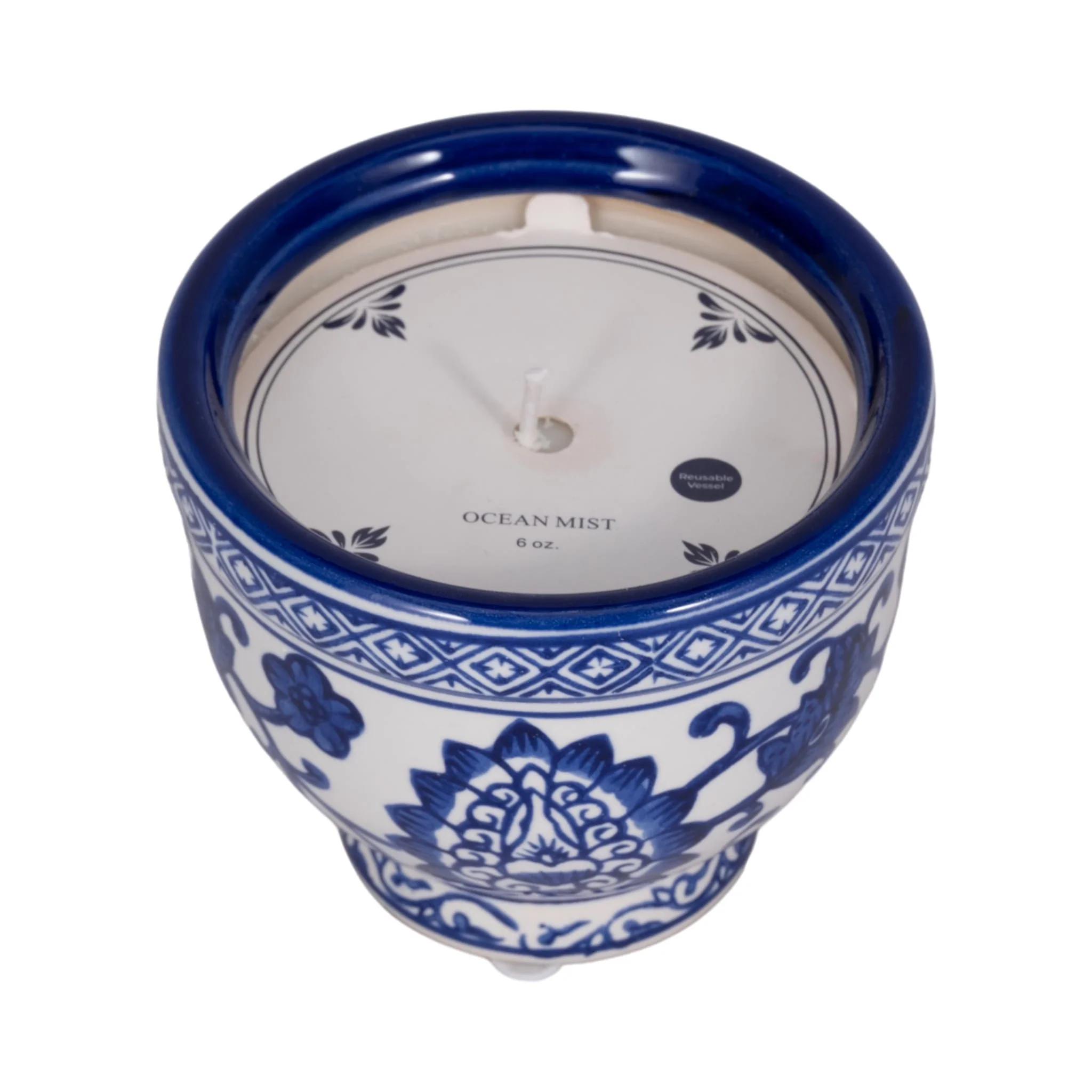 4", 6oz Bowl Chinoiserie Candle, Blue/white - Image 3