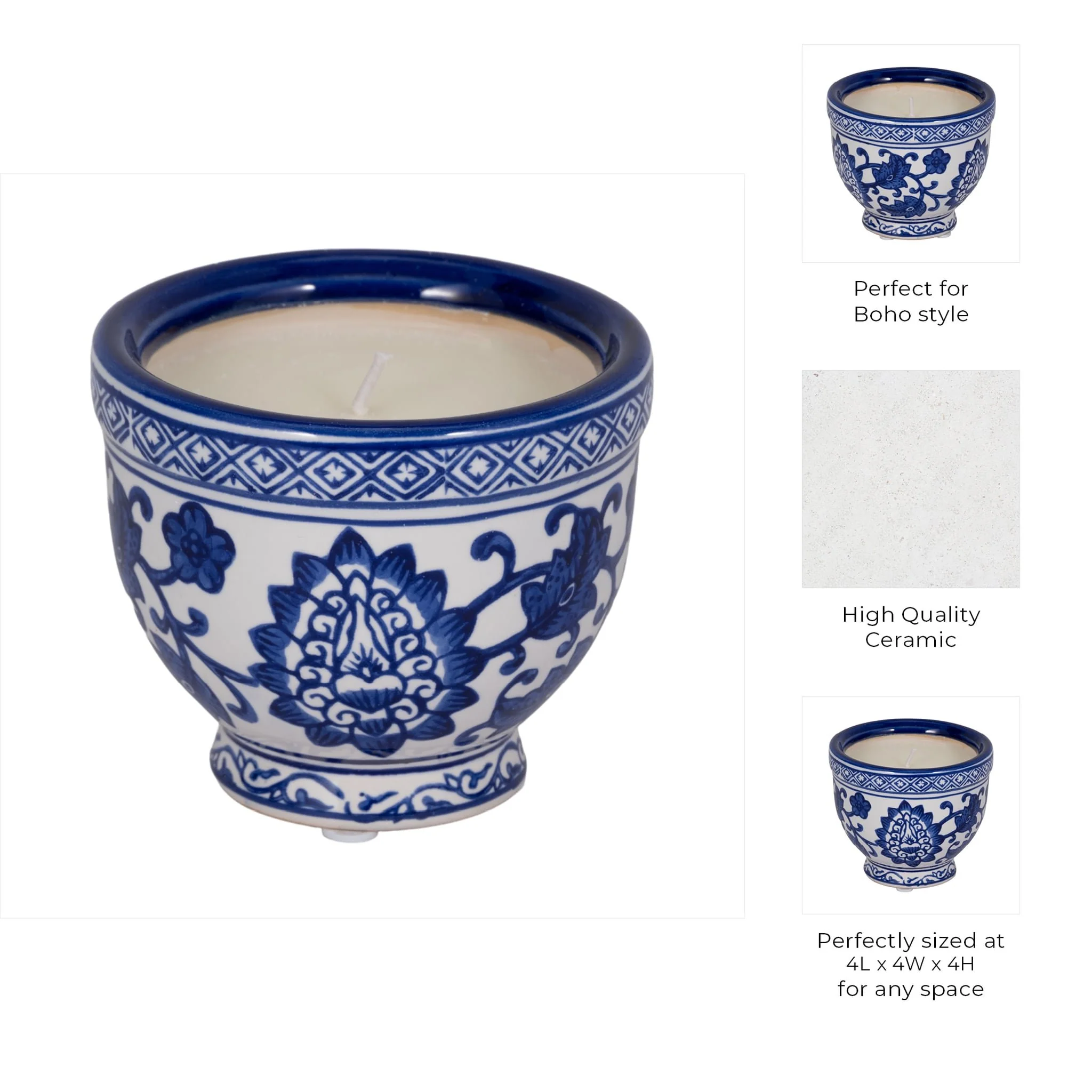 4", 6oz Bowl Chinoiserie Candle, Blue/white - Image 9