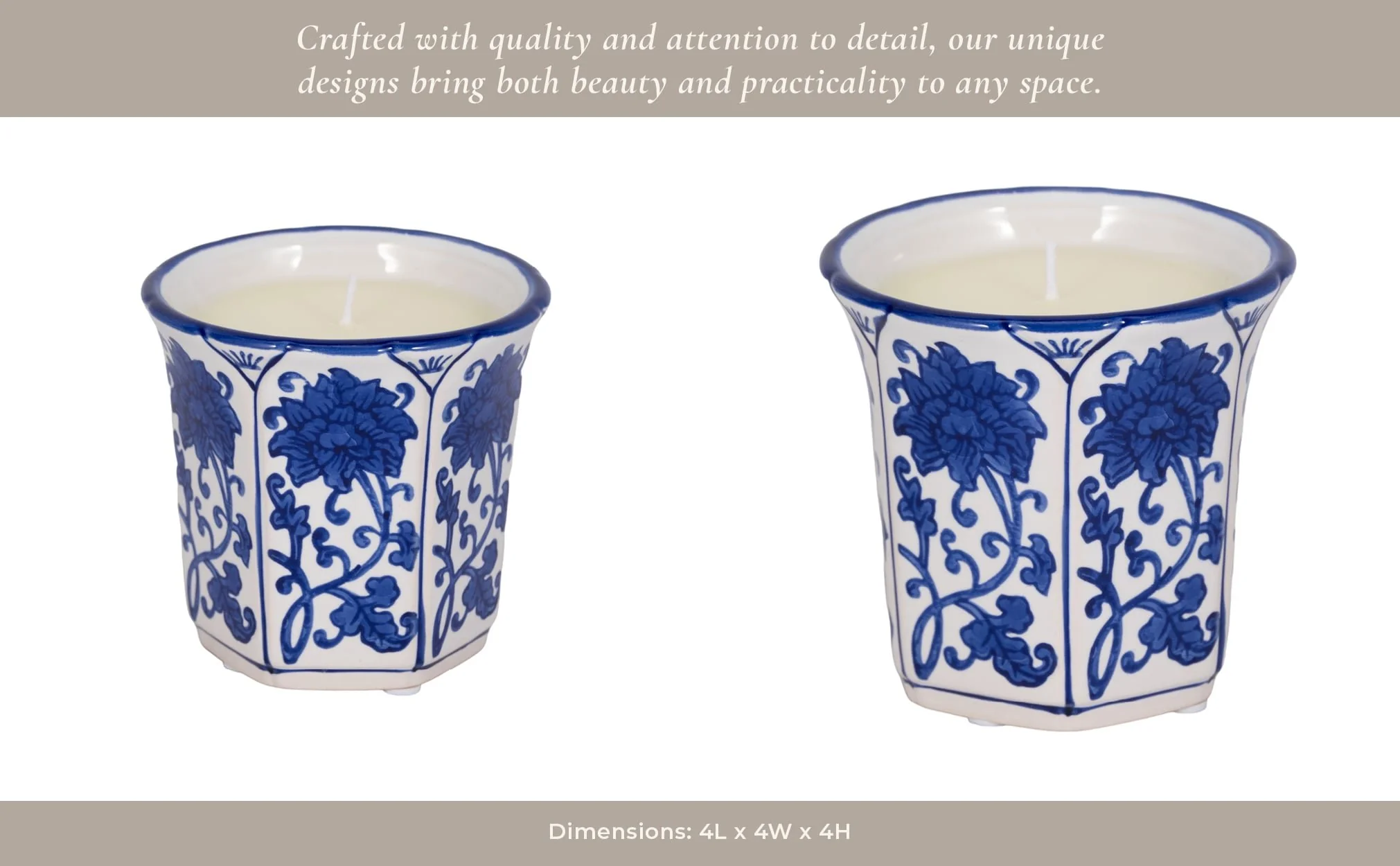 4", 6oz Fluted Chinoiserie Candle , Blue/white - Image 13