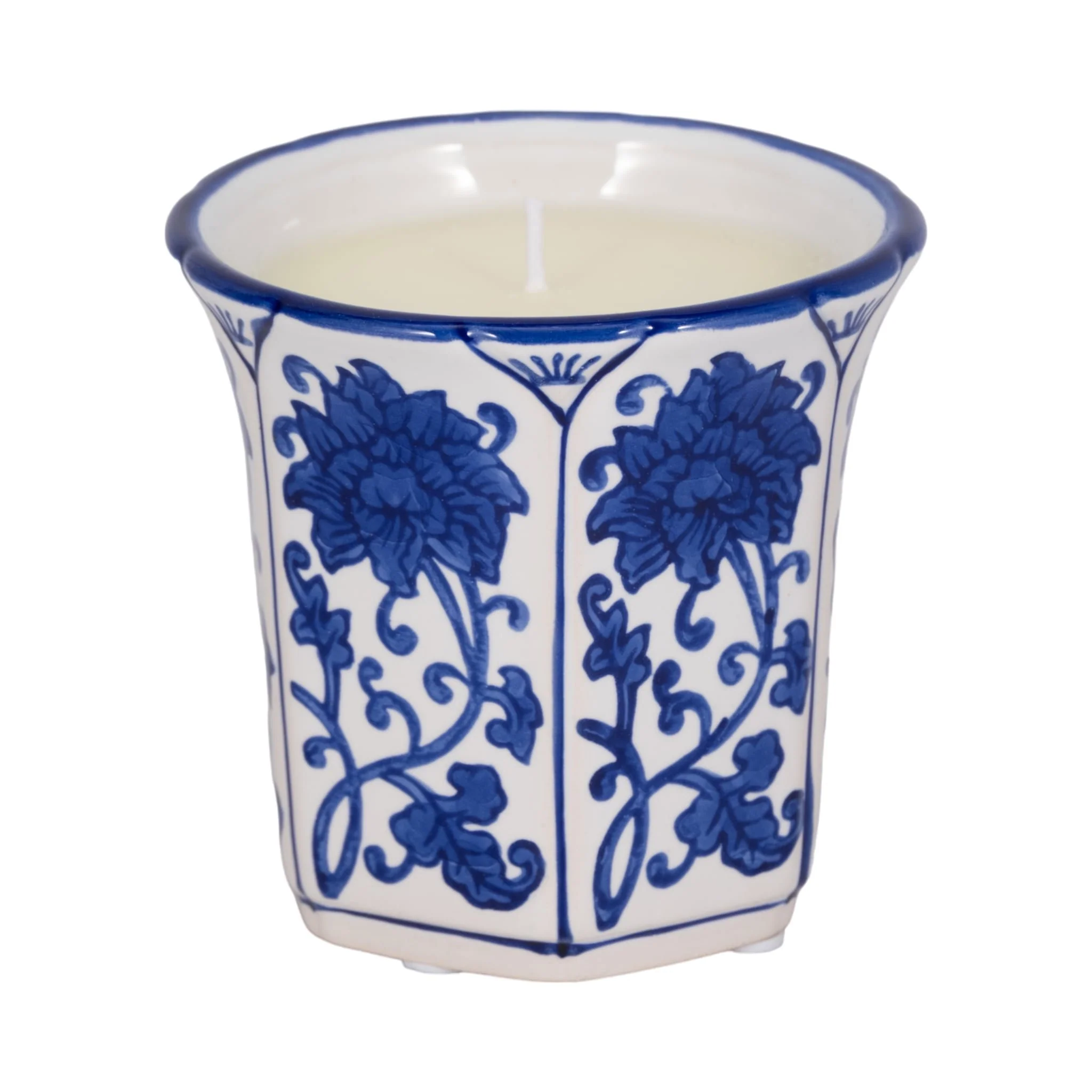 4", 6oz Fluted Chinoiserie Candle , Blue/white - Image 2