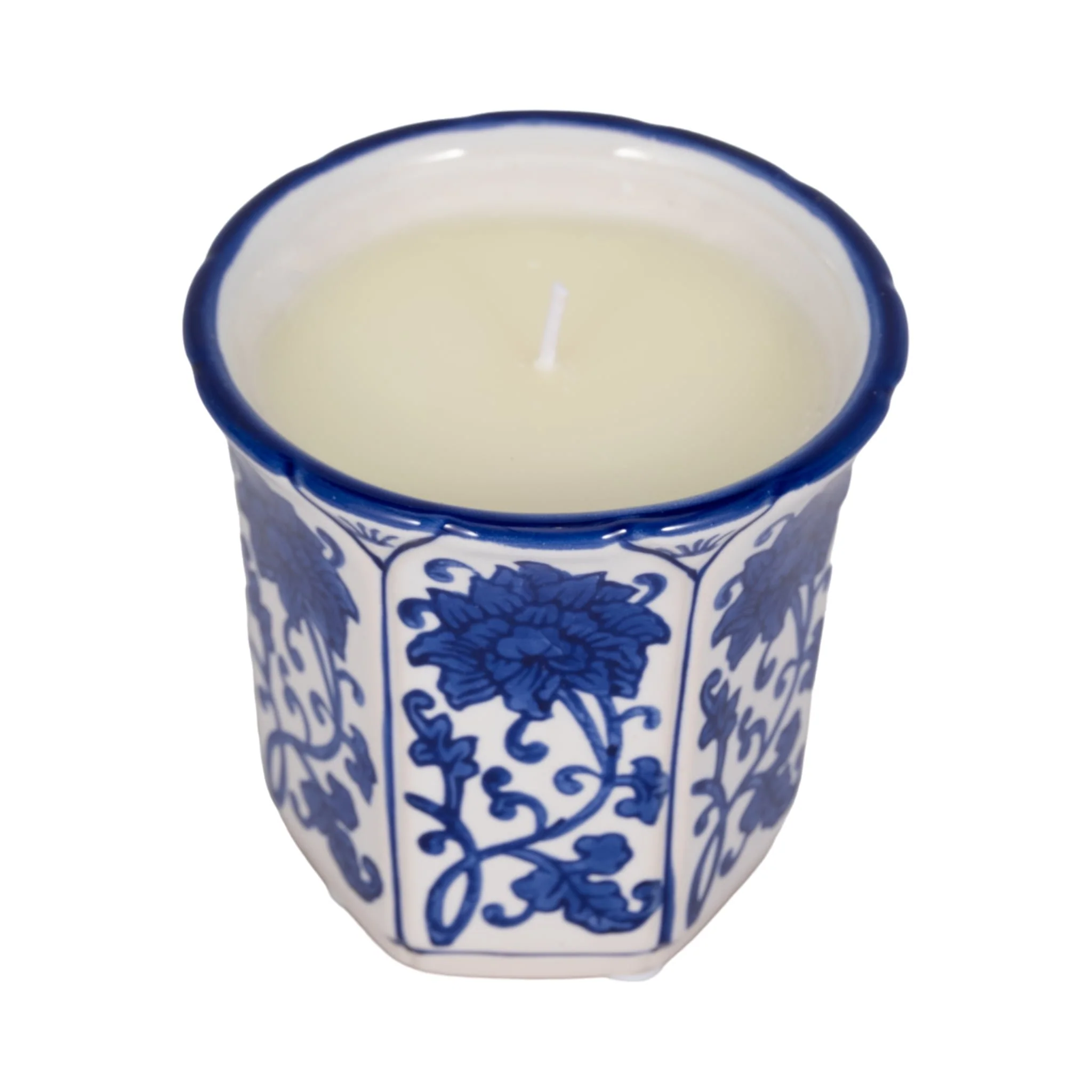 4", 6oz Fluted Chinoiserie Candle , Blue/white - Image 3