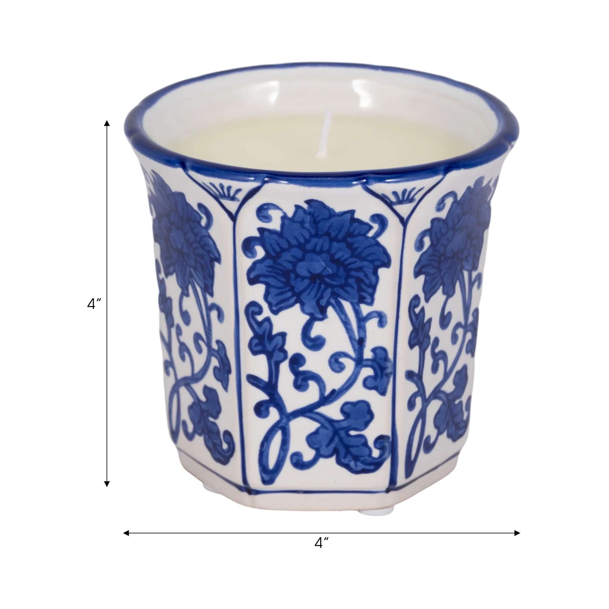 4", 6oz Fluted Chinoiserie Candle , Blue/white - Image 8