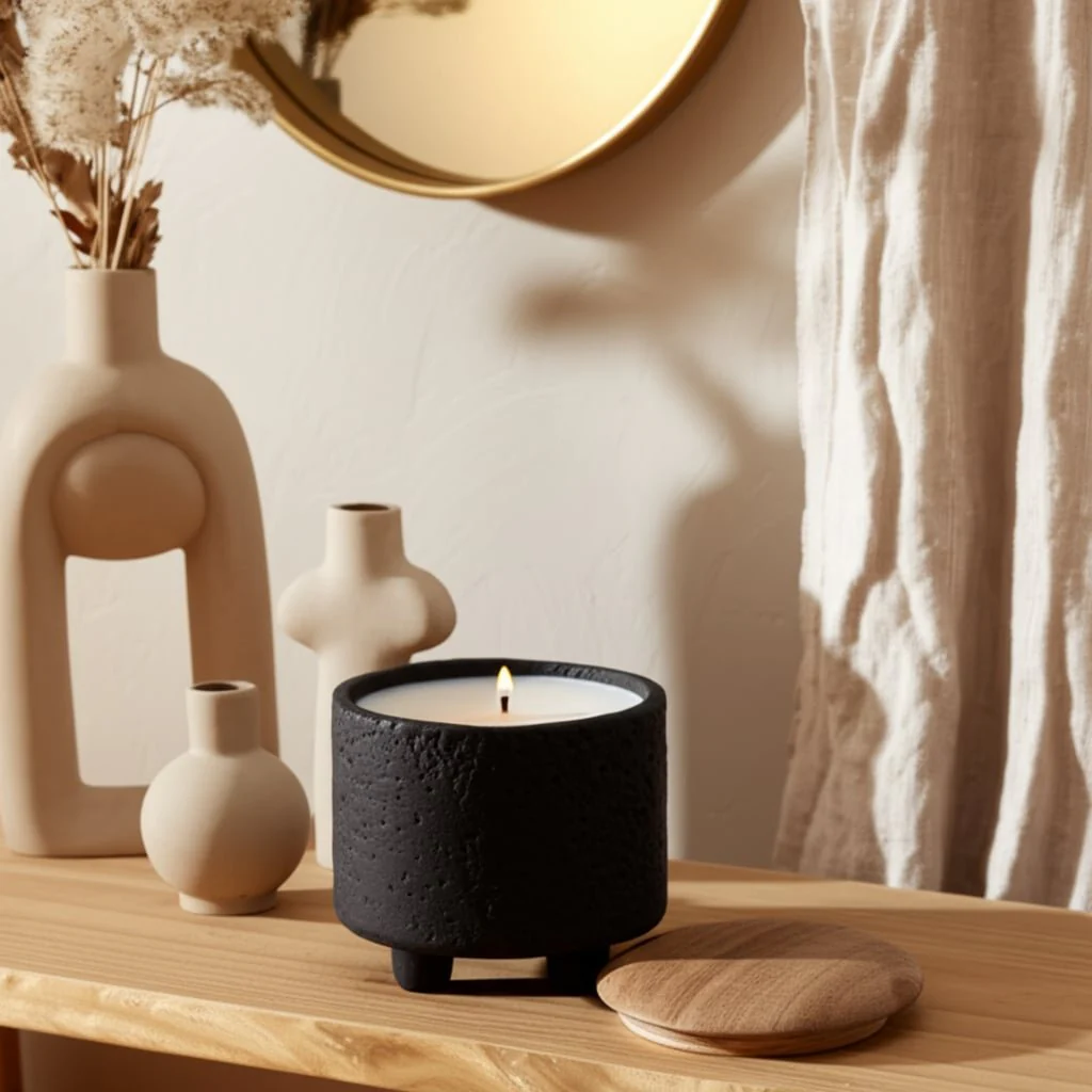 4" 7 Oz Balsam & Myrrh Footed Candle With Lid, Blk - Image 9