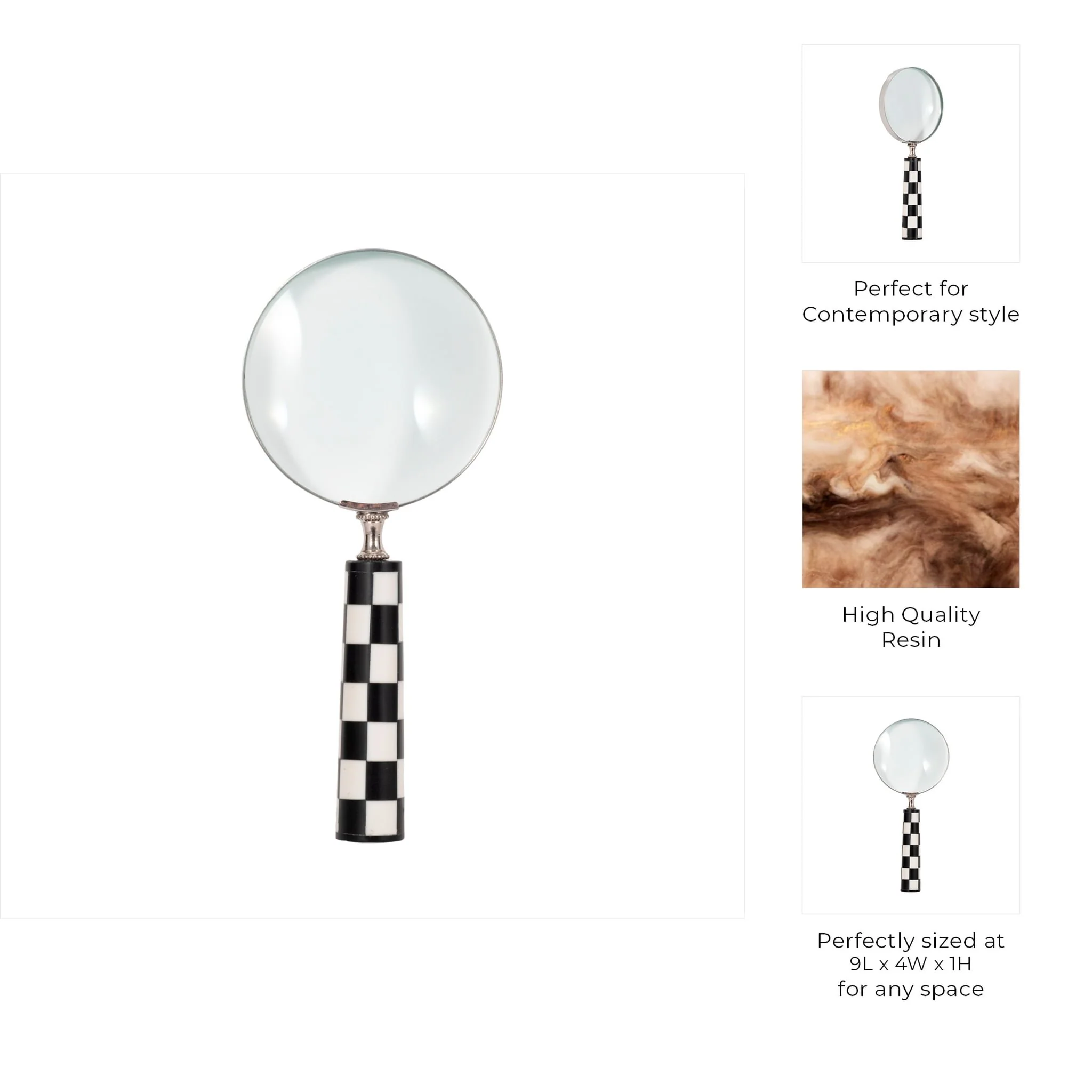 4" Checkerboard Handle Magnifying Glass, Black/whi - Image 7