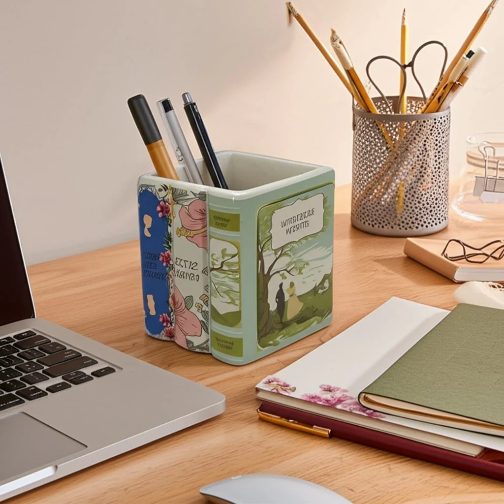 4" Classic Books Pencil Cup, Multi - Image 12