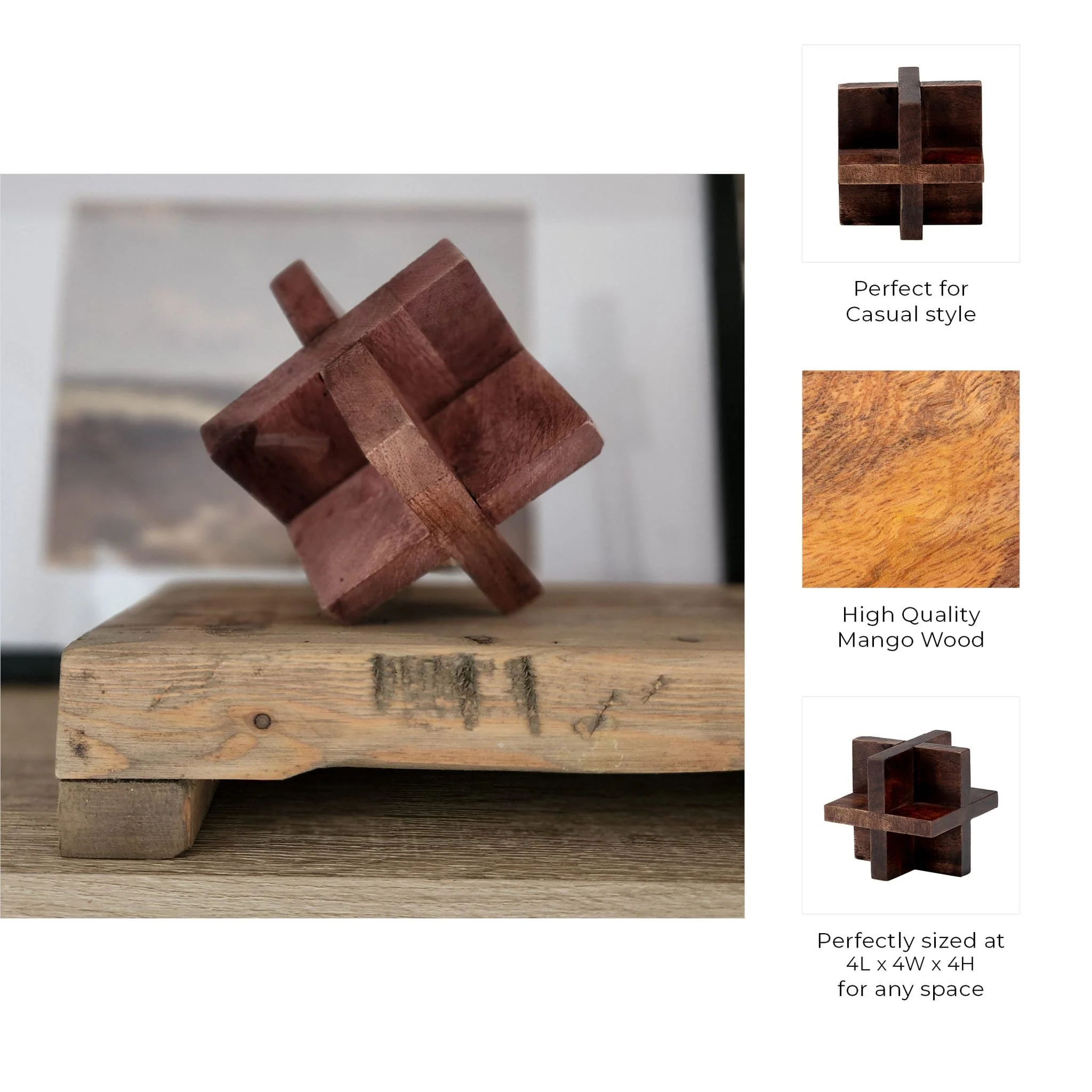 4", Cross Wooden Orb, Brown - Image 8