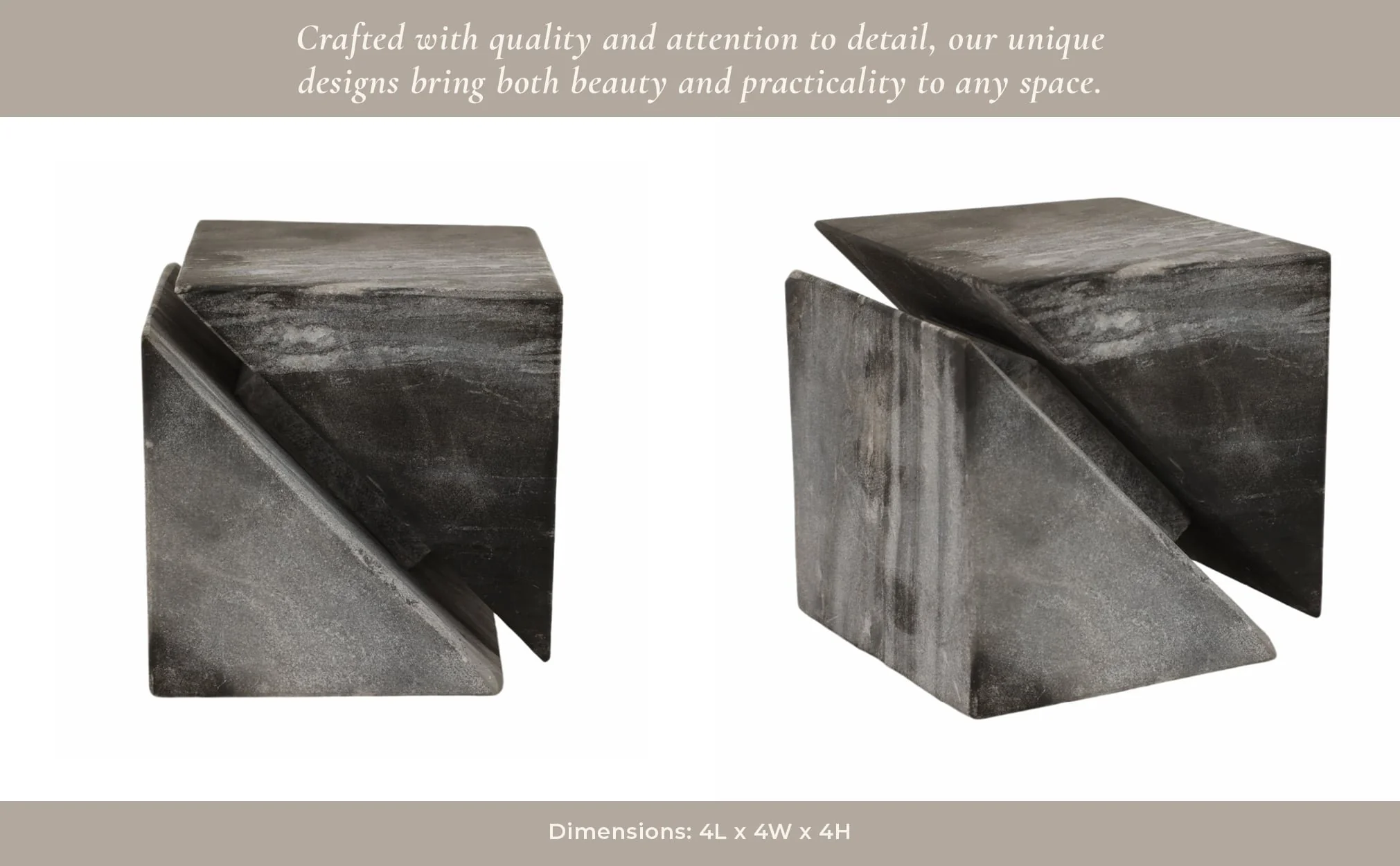 4" Cut Marble Cube, Grey - Image 12