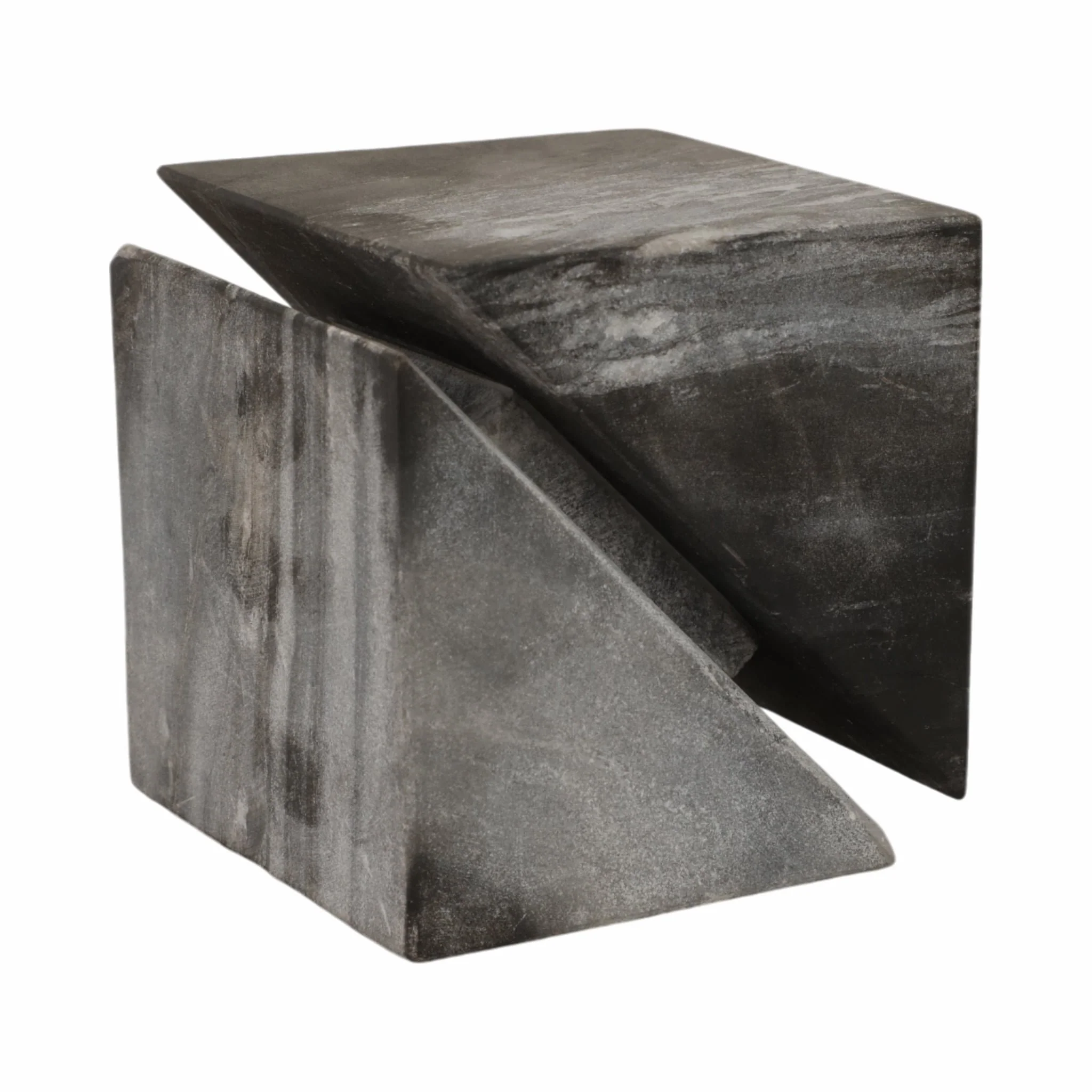 4" Cut Marble Cube, Grey - Image 2