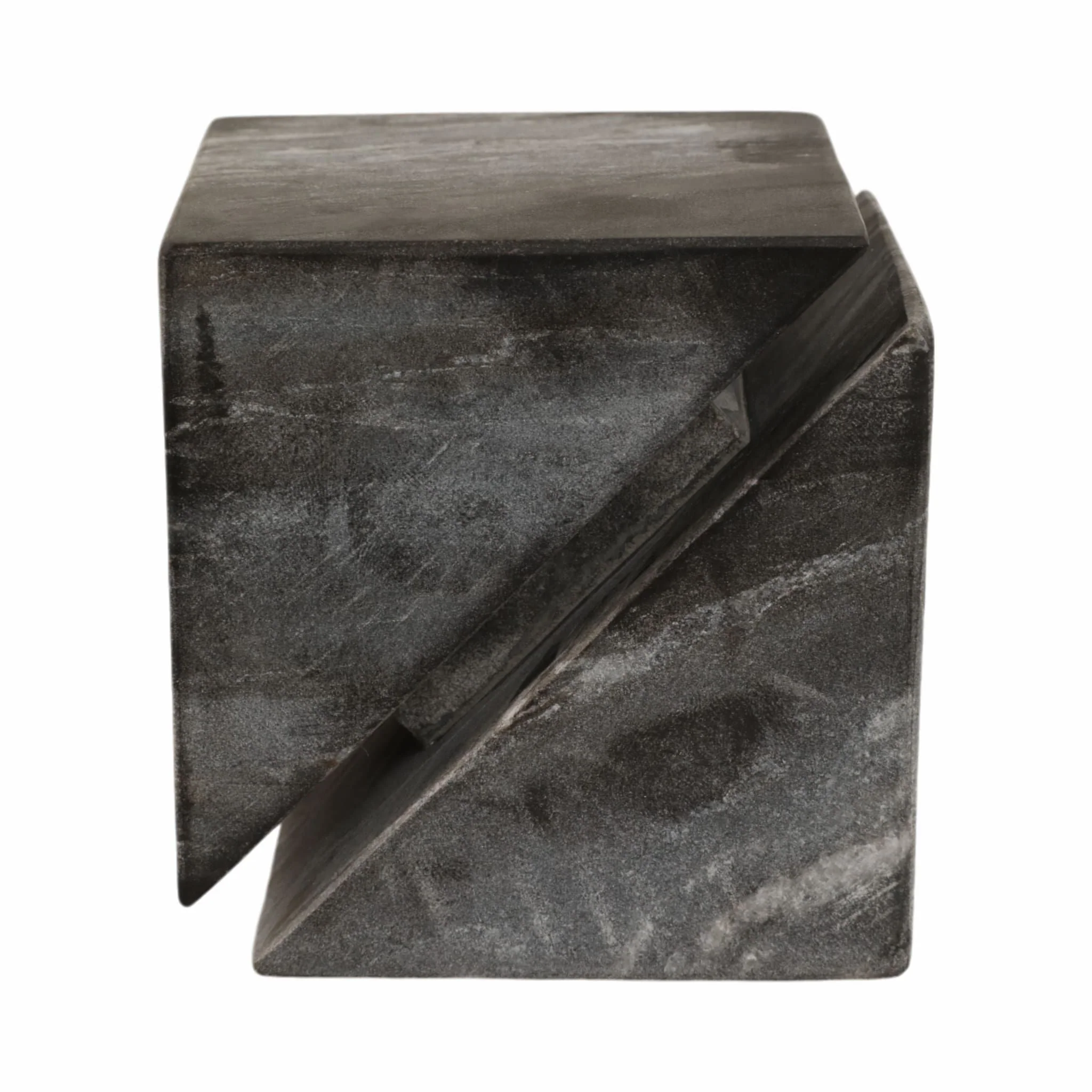 4" Cut Marble Cube, Grey - Image 4