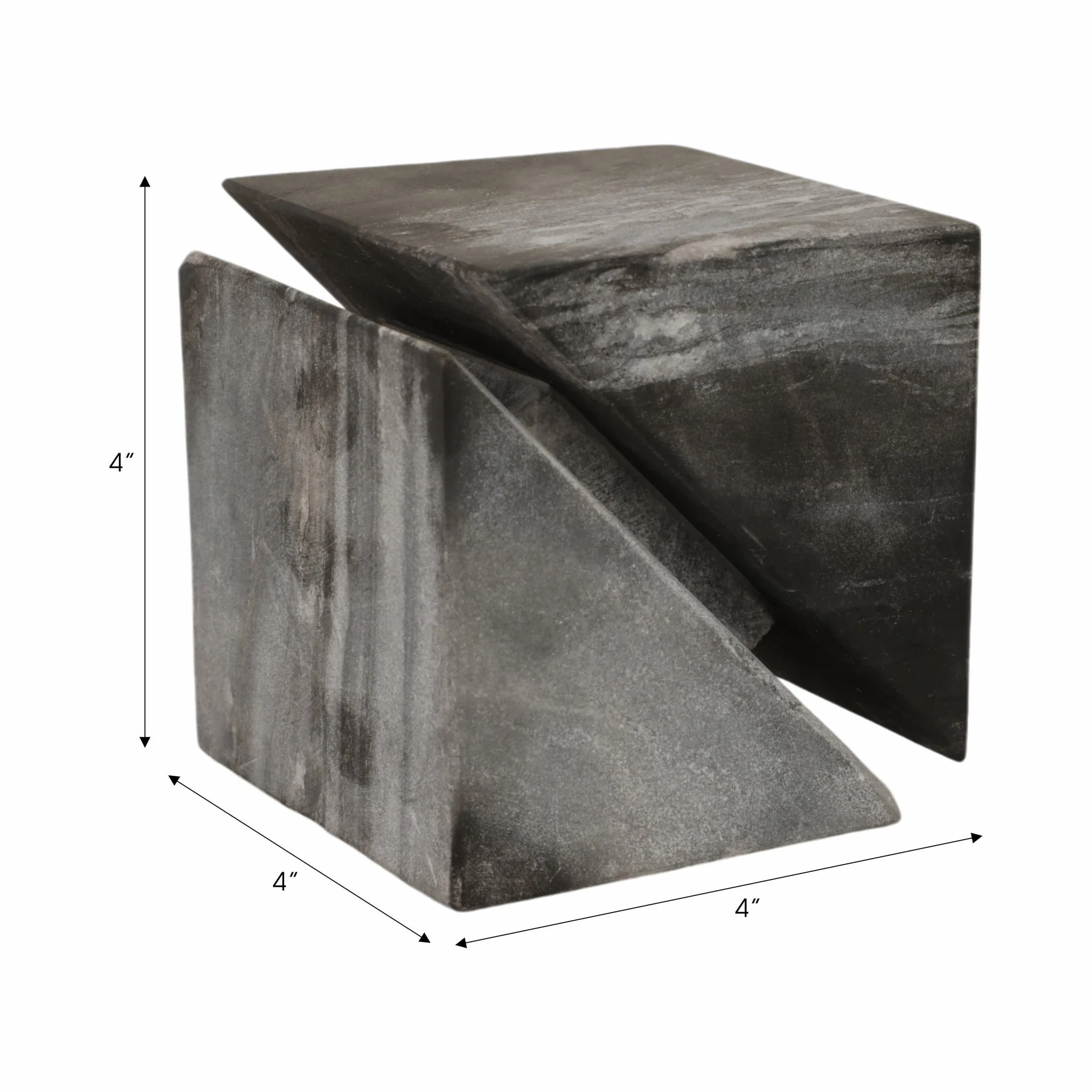 4" Cut Marble Cube, Grey - Image 8