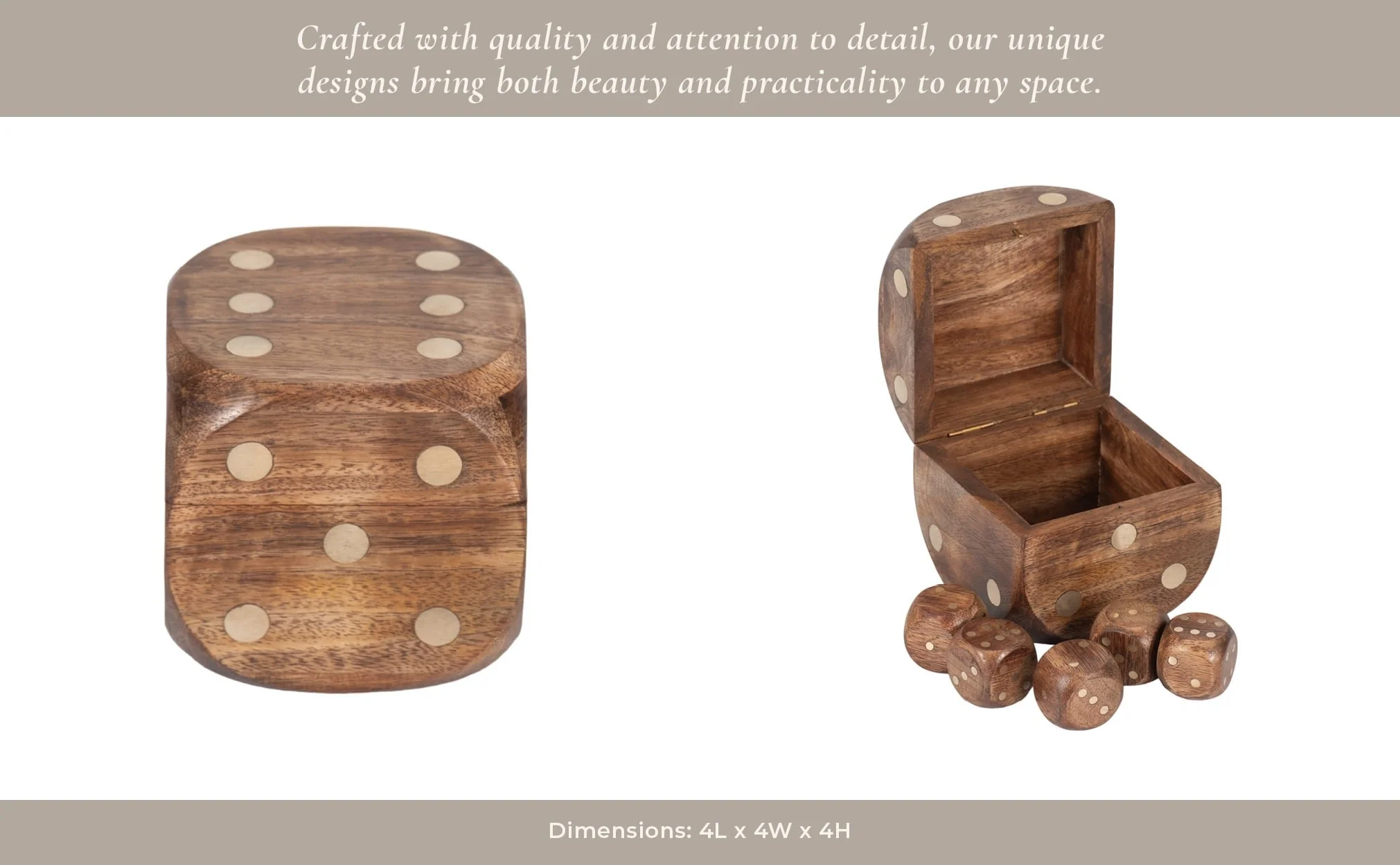 4" Dice Box With Dice Inside, Brown - Image 13