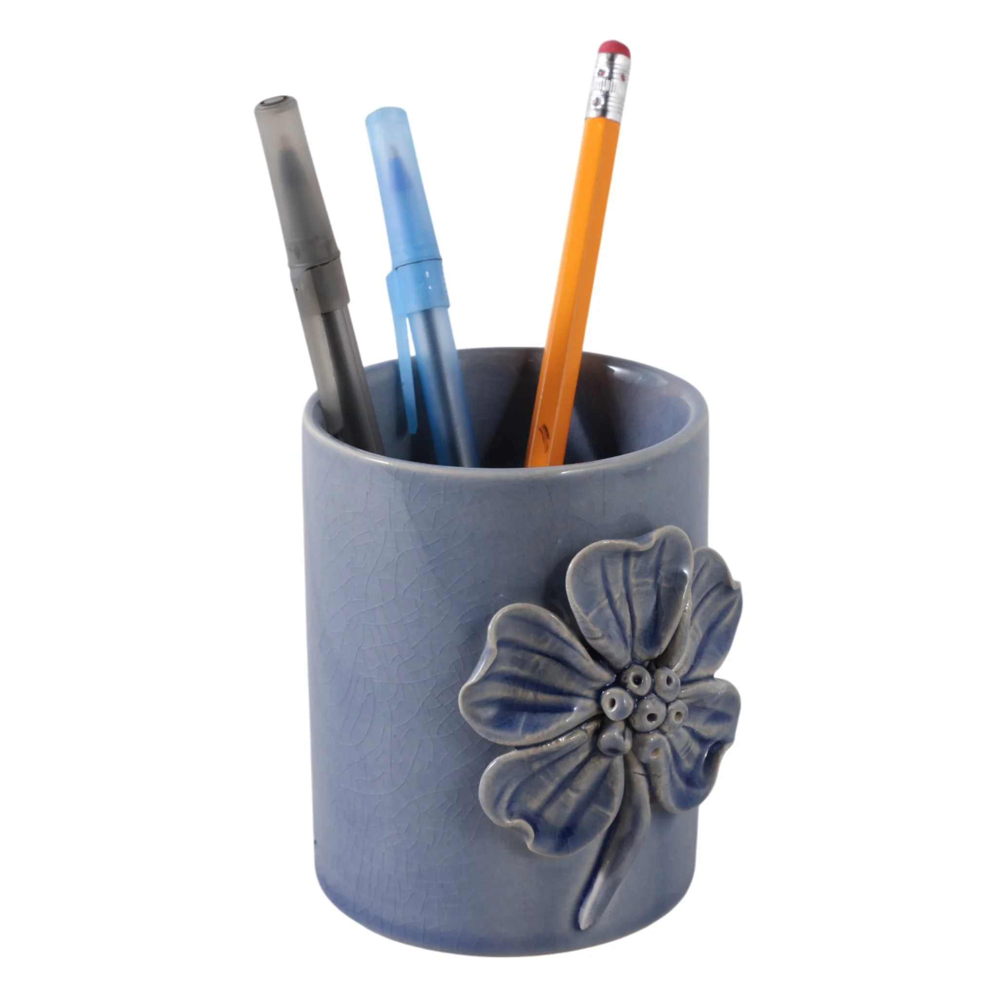 4" Flower Applique Pencil Cup, Blue - Image 2
