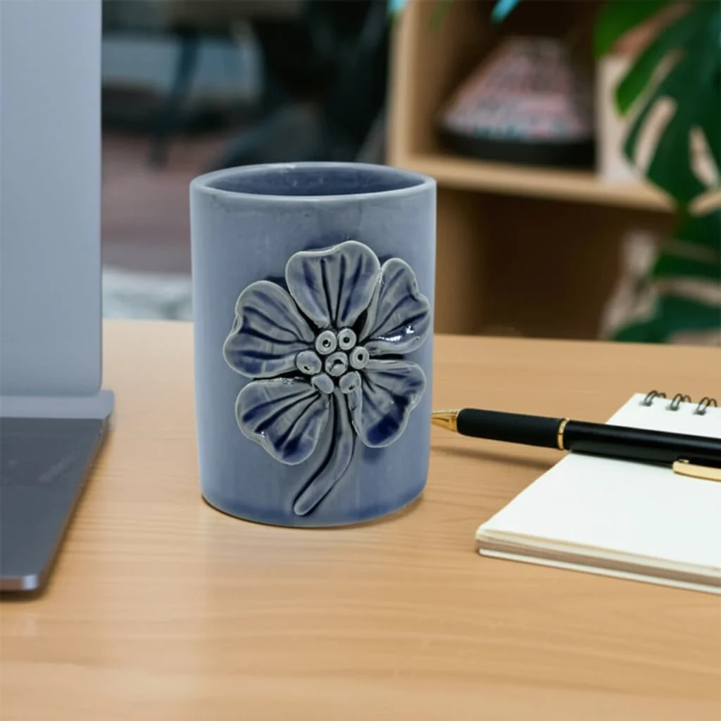 4" Flower Applique Pencil Cup, Blue - Image 8