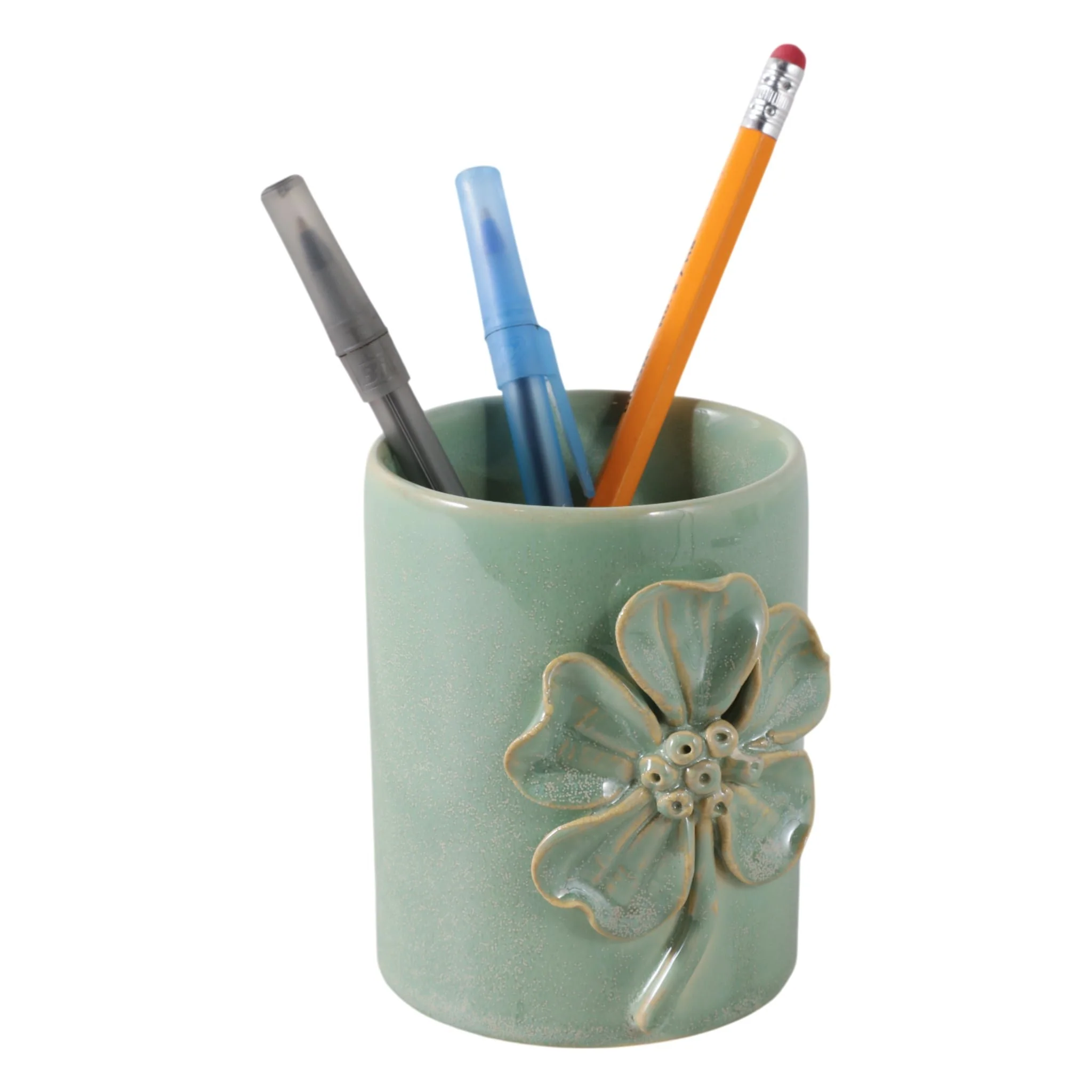 4" Flower Applique Pencil Cup, Green - Image 2