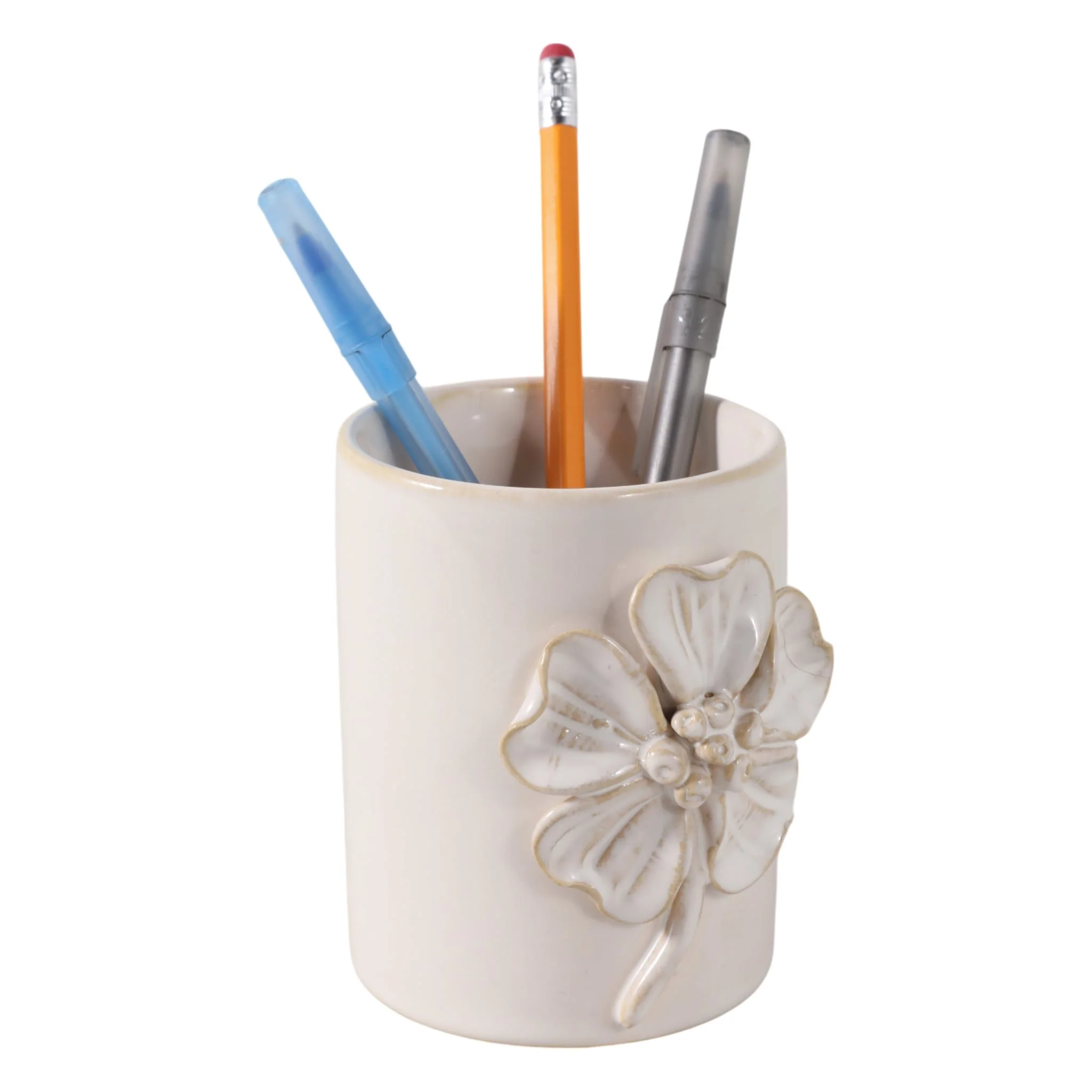 4" Flower Applique Pencil Cup, Ivory - Image 2