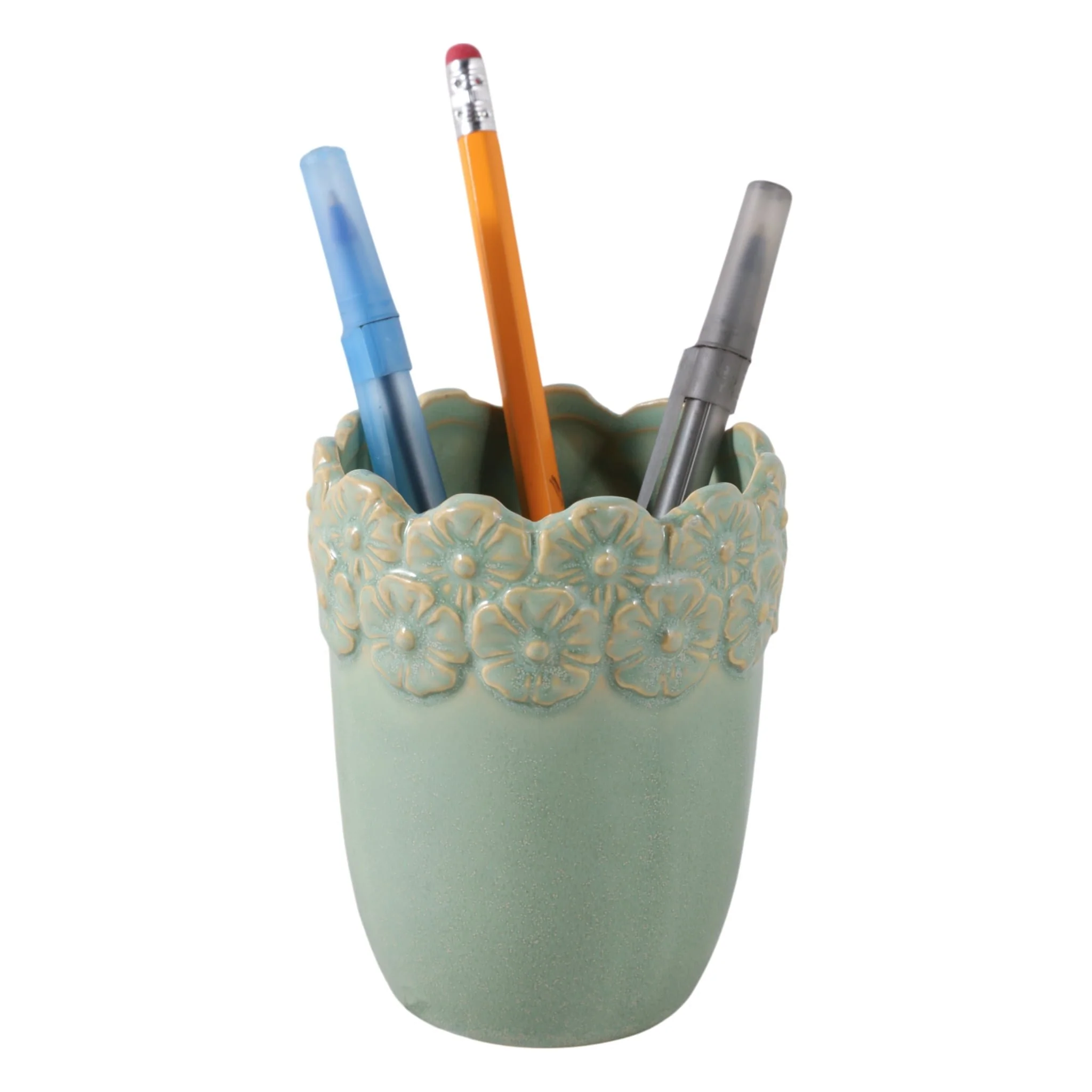 4" Flower Border Pencil Cup, Green - Image 2