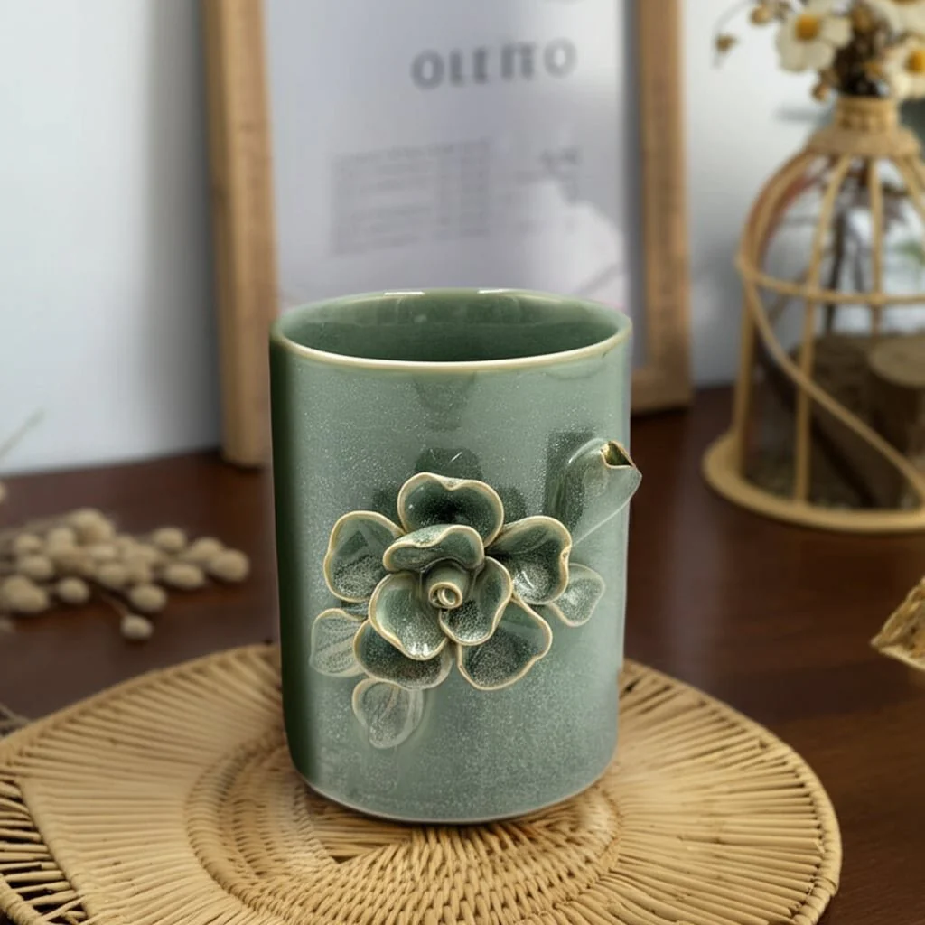 4" Rose Applique Pencil Cup, Green - Image 8