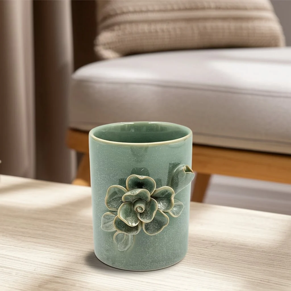 4" Rose Applique Pencil Cup, Green - Image 9