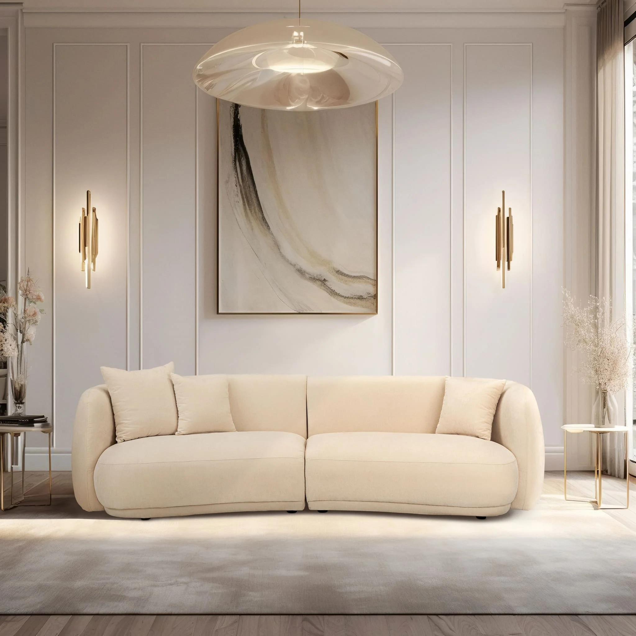 4-seat Curved Sofa, Ivory/beige 2boxes - Image 12