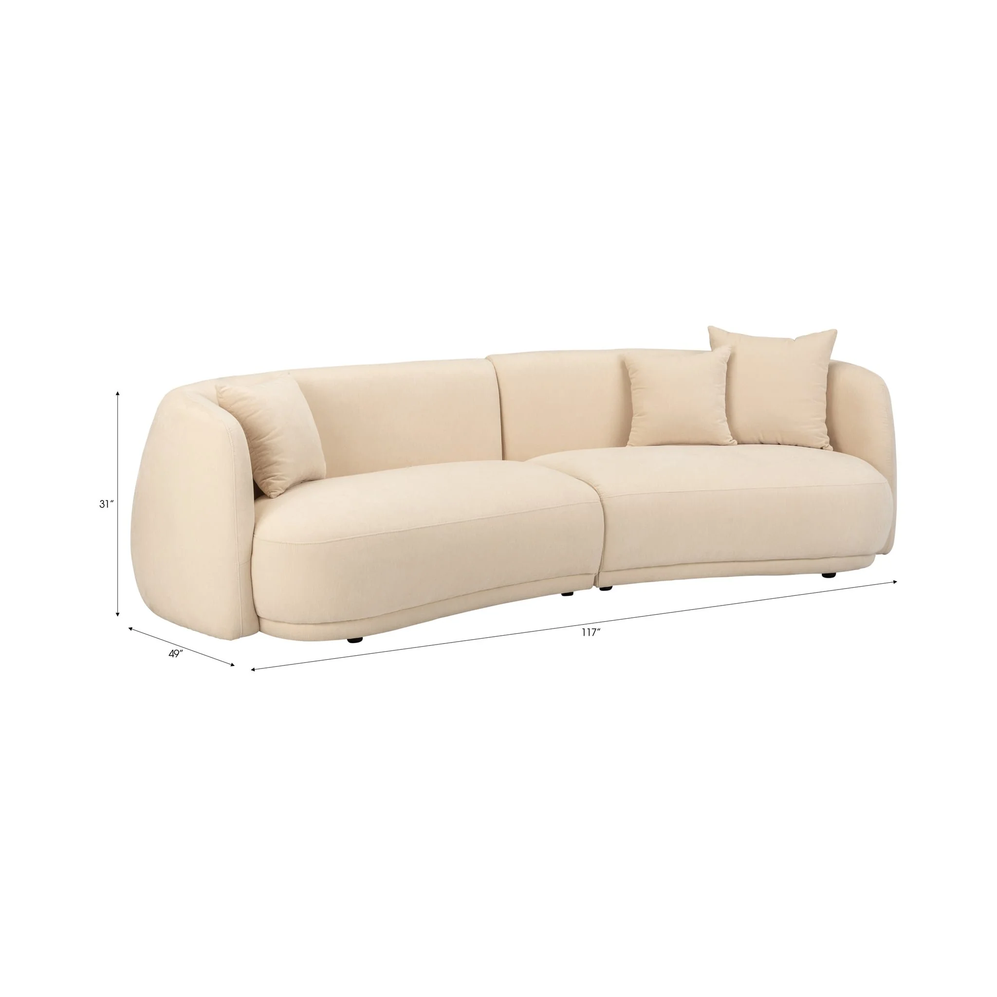 4-seat Curved Sofa, Ivory/beige 2boxes - Image 9
