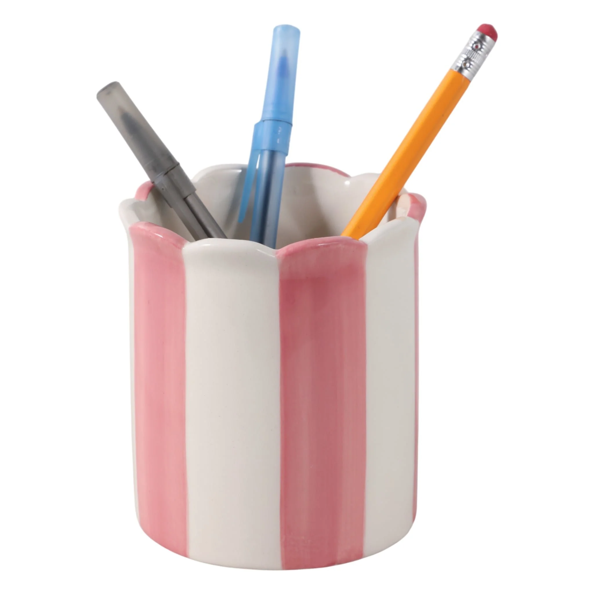 4" Striped Pencil Cup, Pink/ivory - Image 2