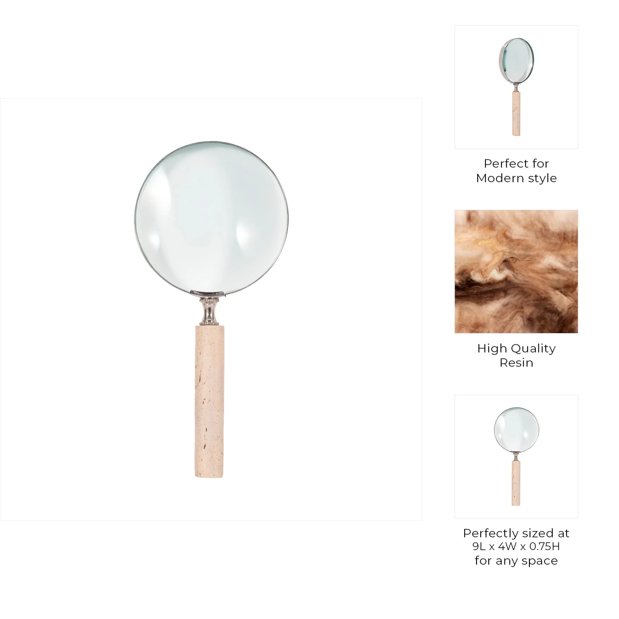 4" Travertine Handle Magnifying Glass, Tan - Image 7
