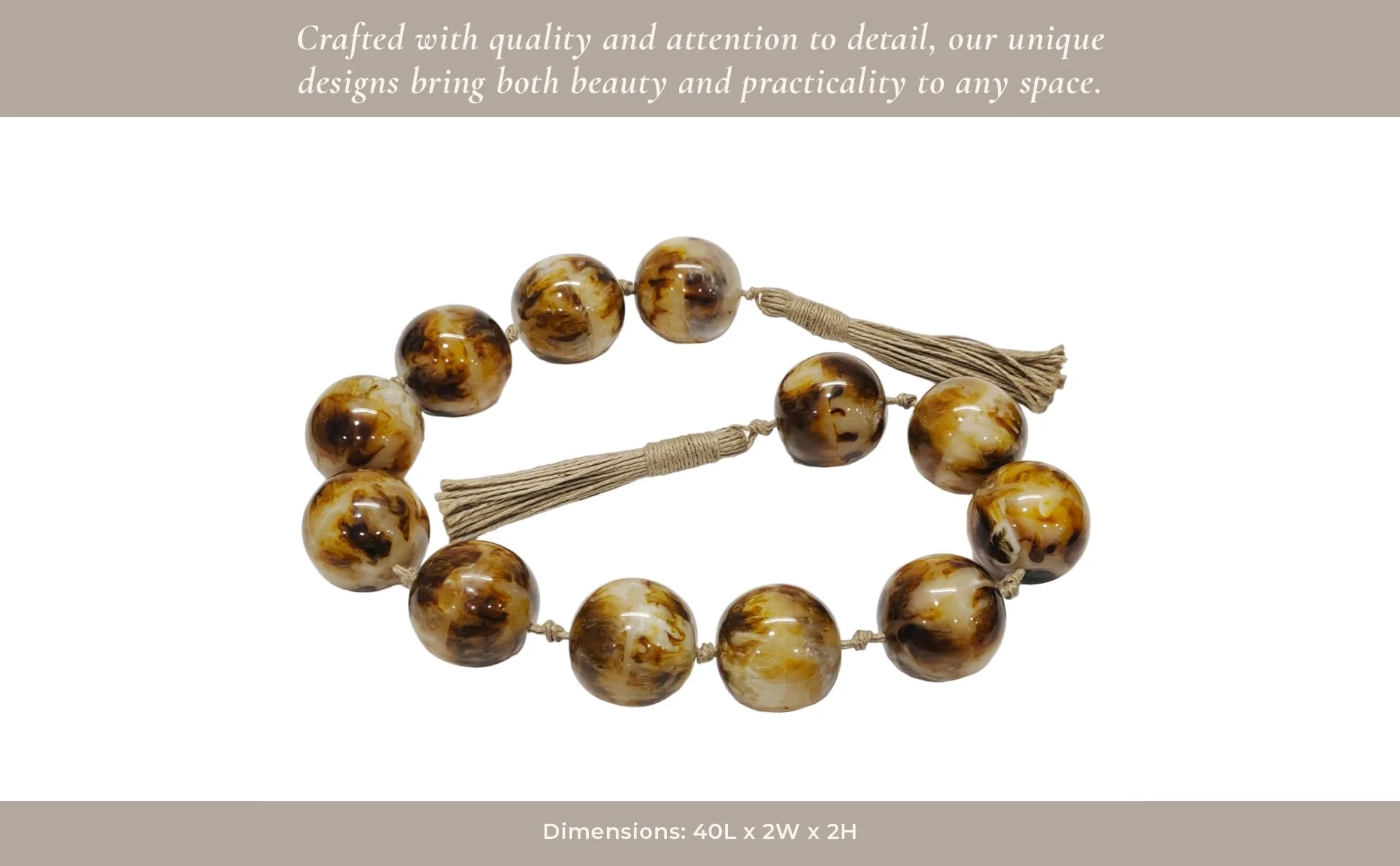 40" Swirled 2" Resin Beaded Garland, Brown - Image 13