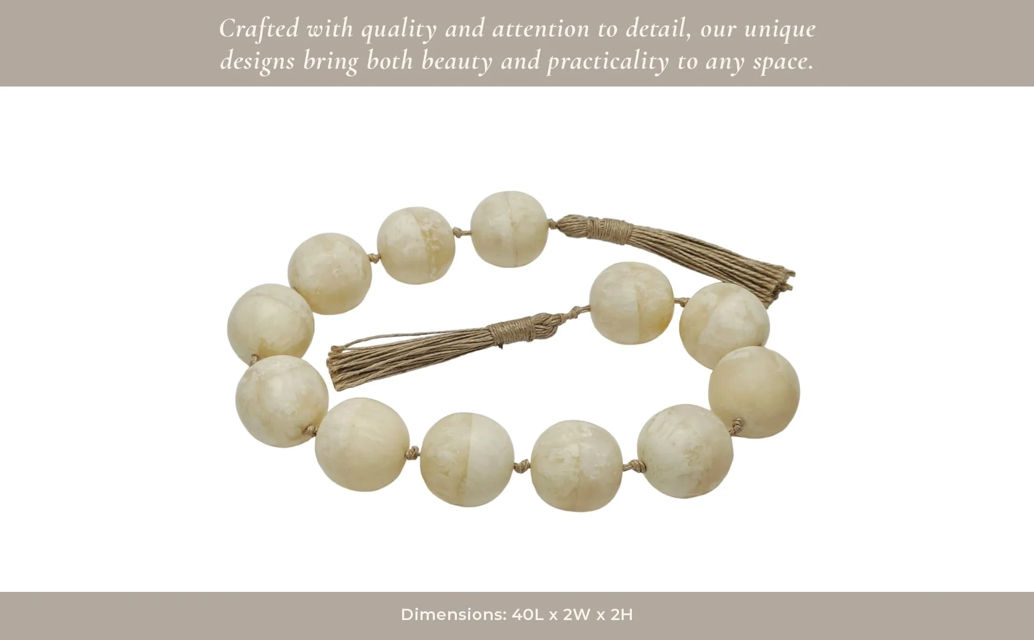 40" Swirled 2" Resin Beaded Garland, Ivory - Image 13