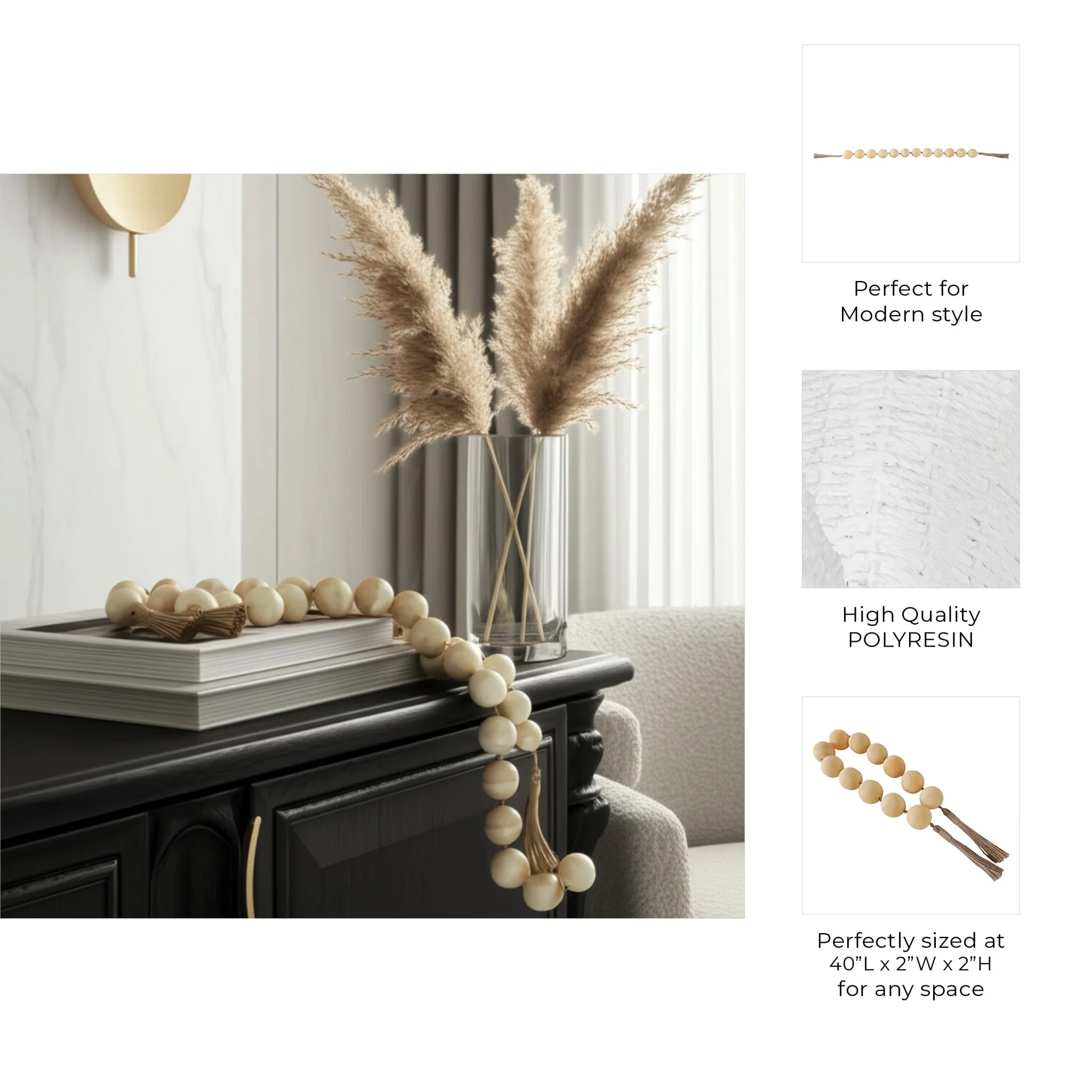40" Swirled 2" Resin Beaded Garland, Ivory - Image 9