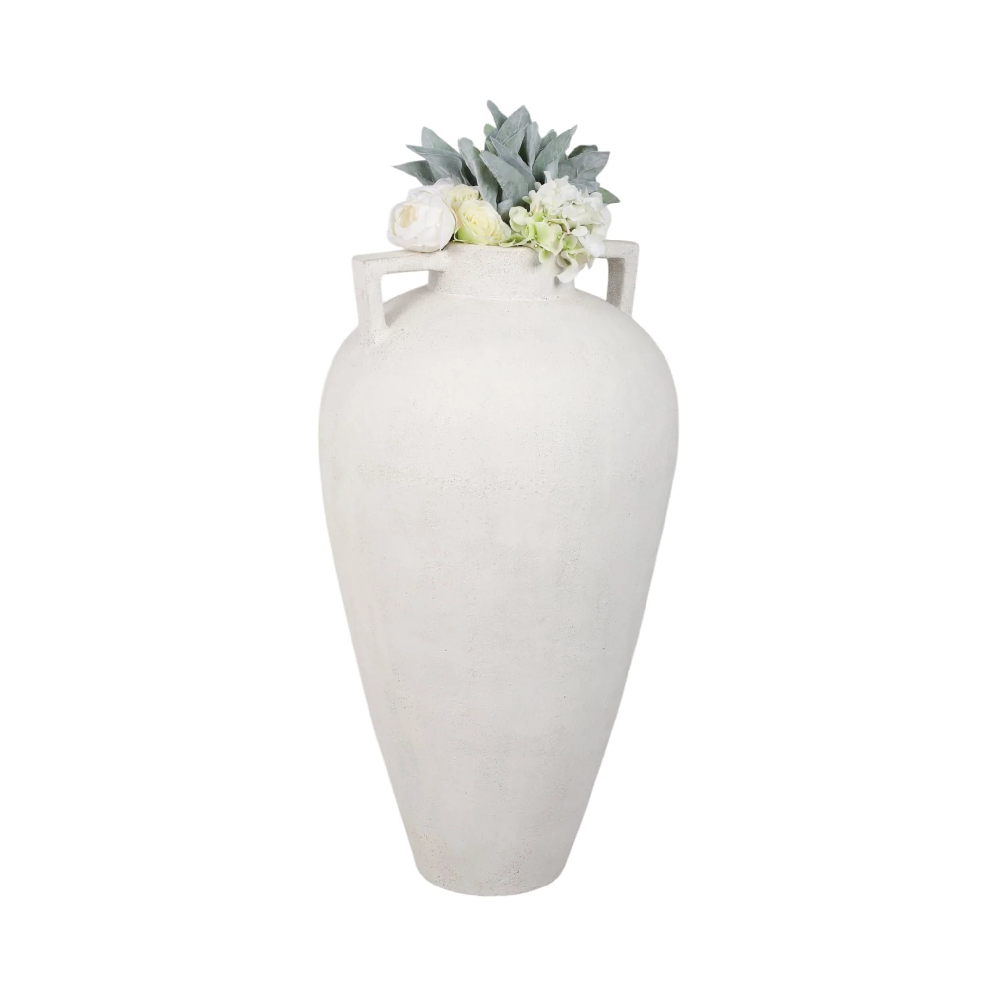 40" Terracotta Floor Vase Pointy Handles, Ivory - Image 2