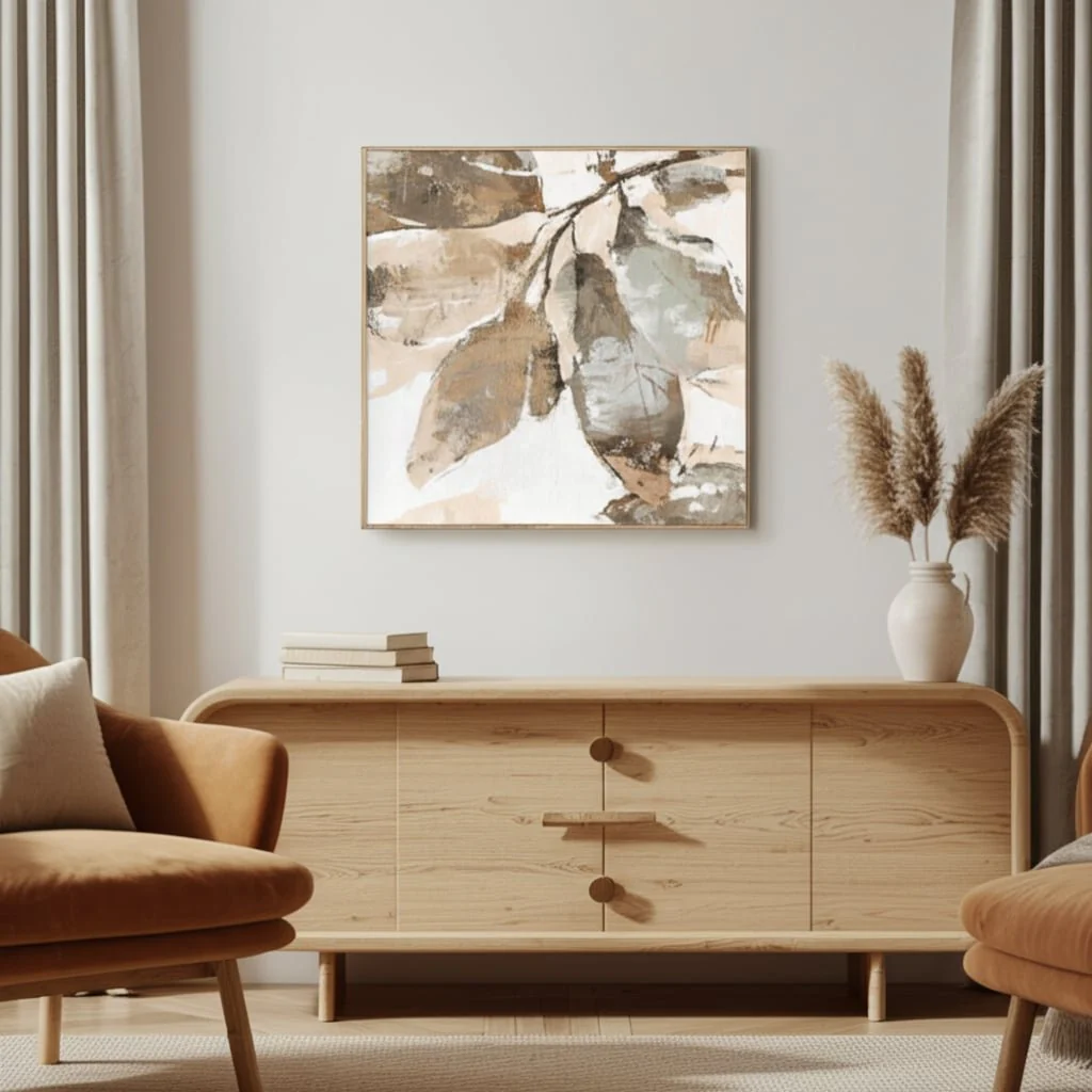 40x40" Handpainted Fall Leaves, Brown - Image 9