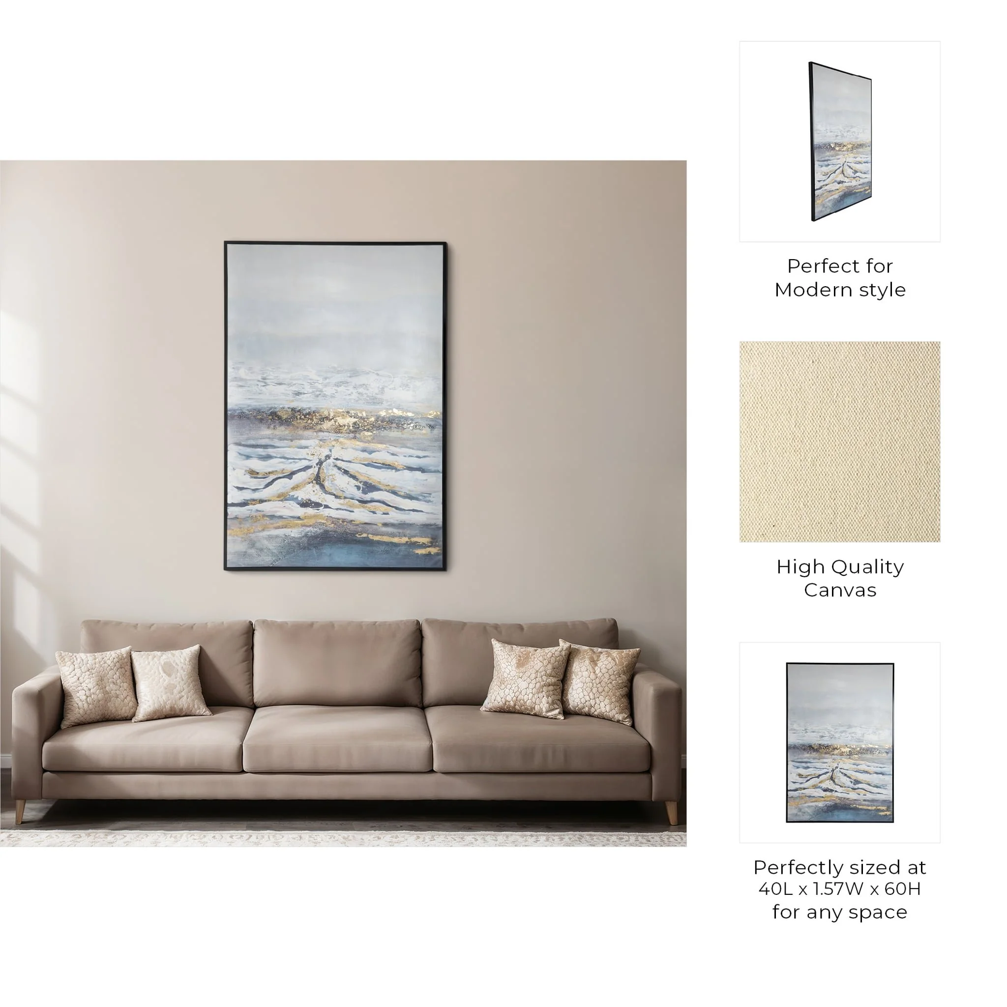40x60  Hand Painted Canvas, Gray/gold - Image 8
