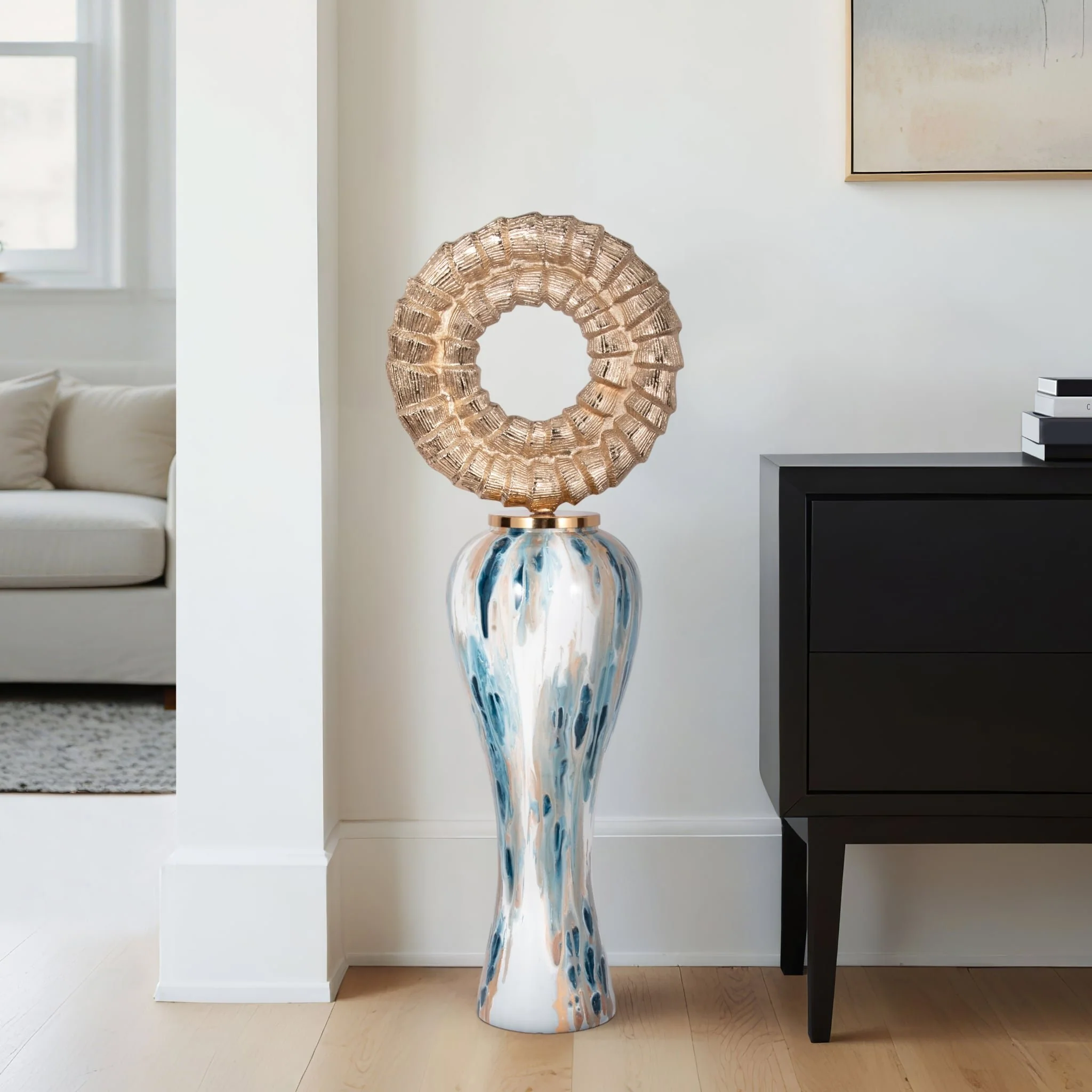 41" Blue Geo Swirl Jar W/open Metal Ring Top,multi - Image 11