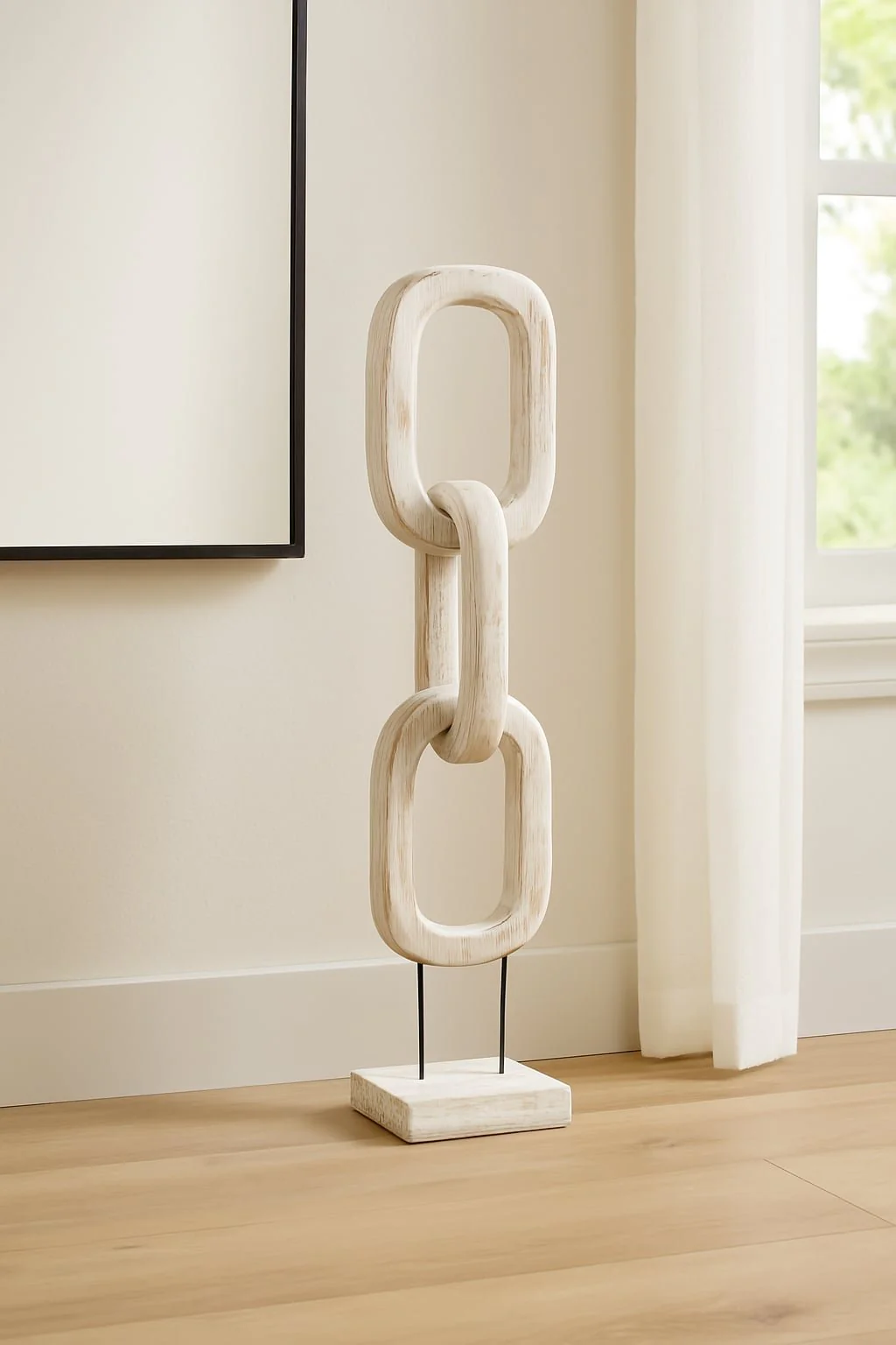 41" Teak Chain Sculpture On Stand, White - Image 12
