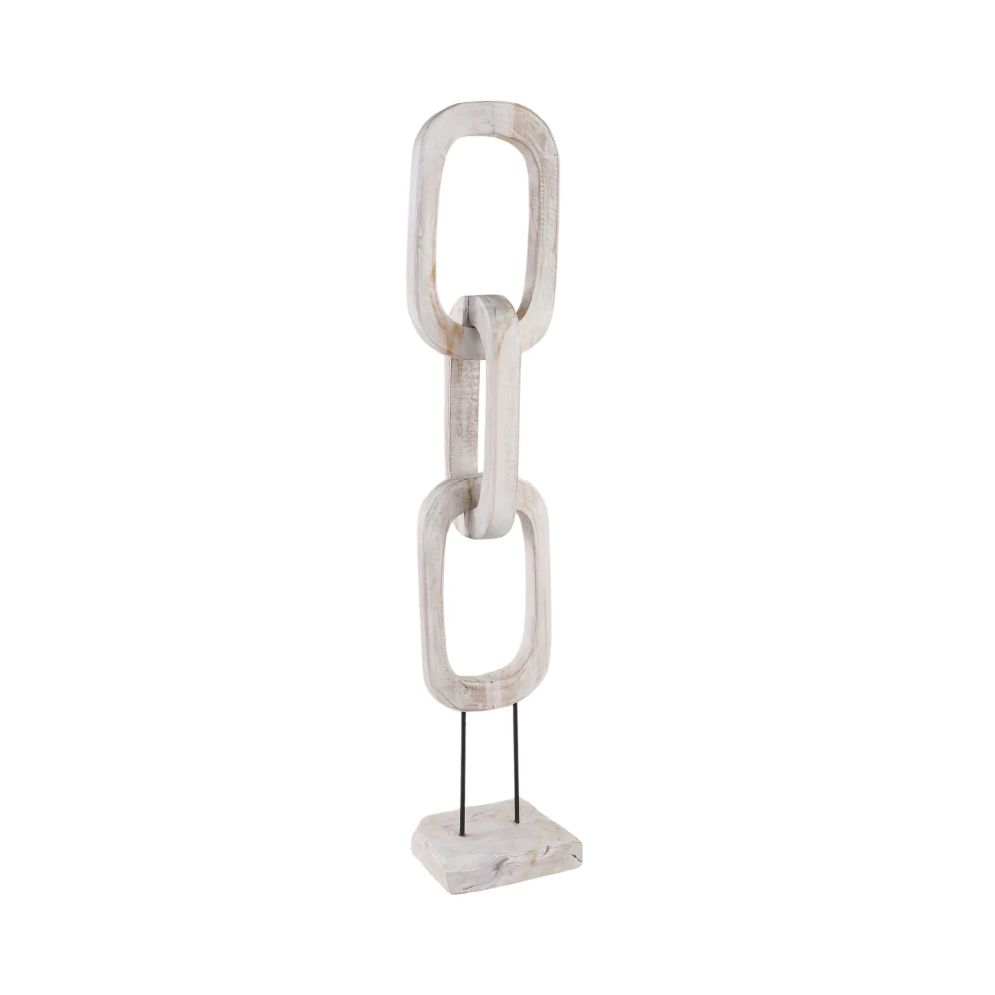 41" Teak Chain Sculpture On Stand, White - Image 2
