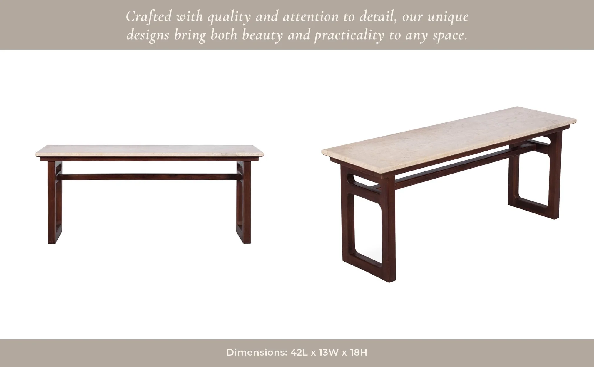 42" Bench W/ Marble Top, Multi - Image 11