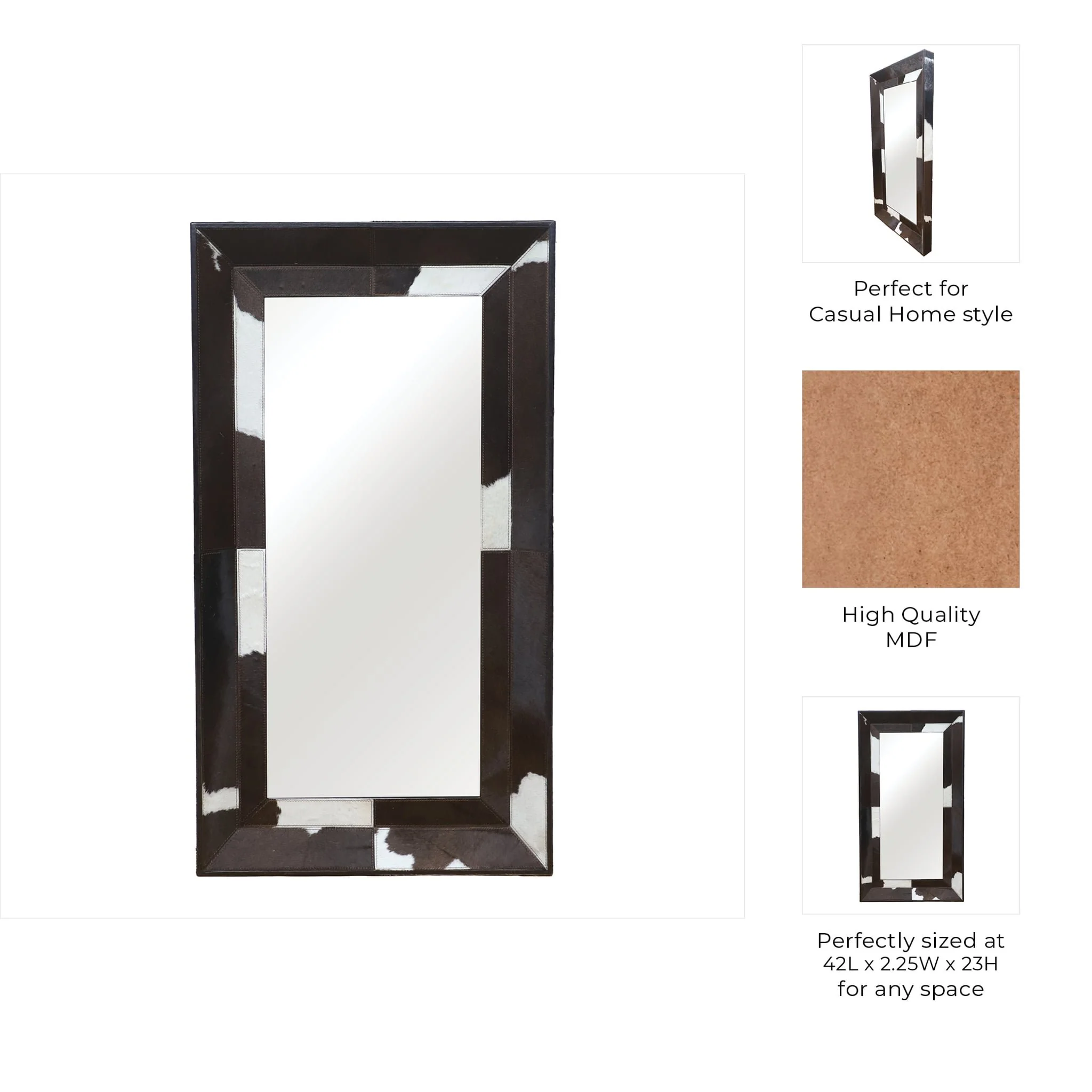 42x23" Hair On Hide Cow Print Mirror, Brown/white - Image 7