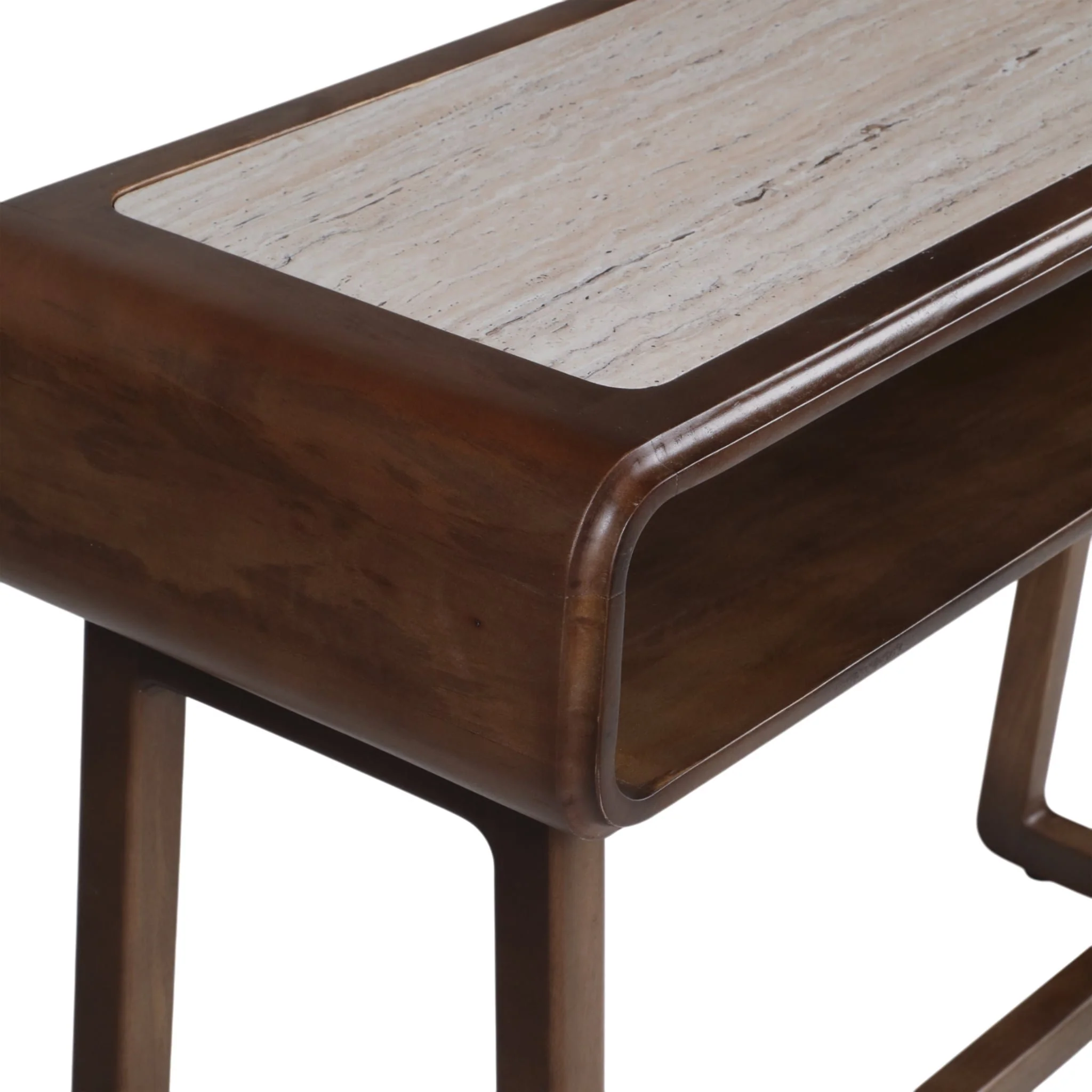 42x30" Travertine Inlay Console Table, Brown - Image 6