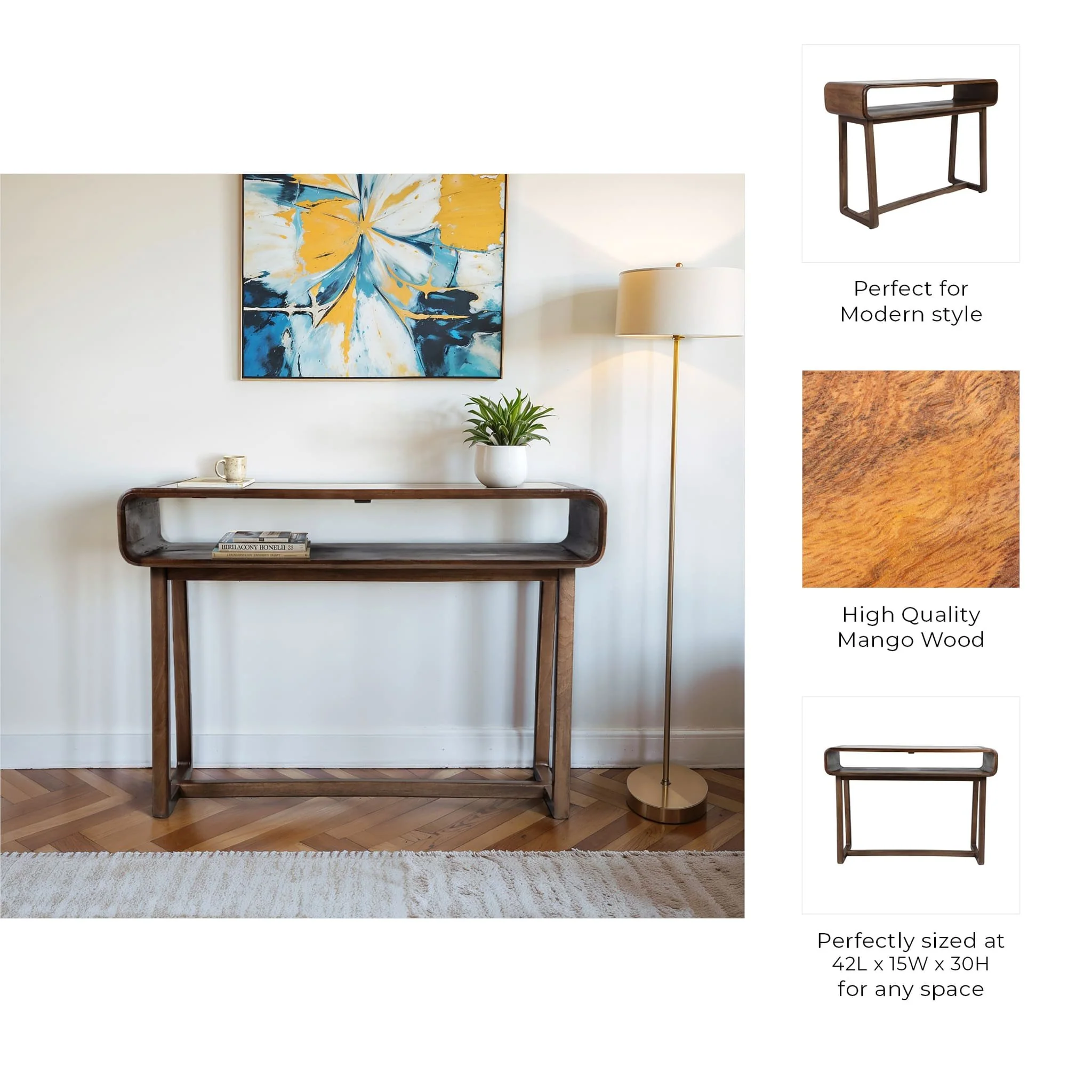 42x30" Travertine Inlay Console Table, Brown - Image 9