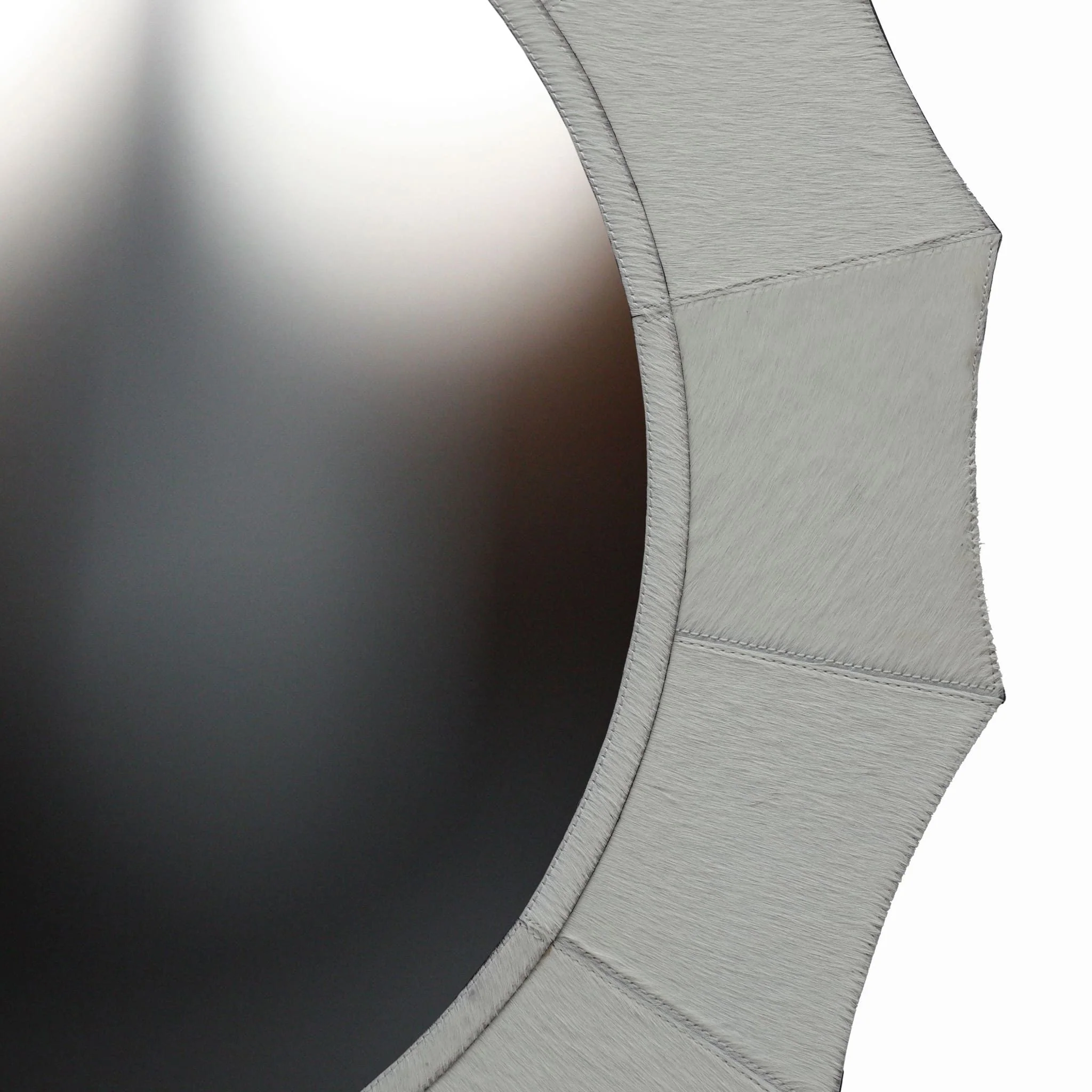 42x42" Inverted Scallop Hair On Hide Mirror, Ivory - Image 2